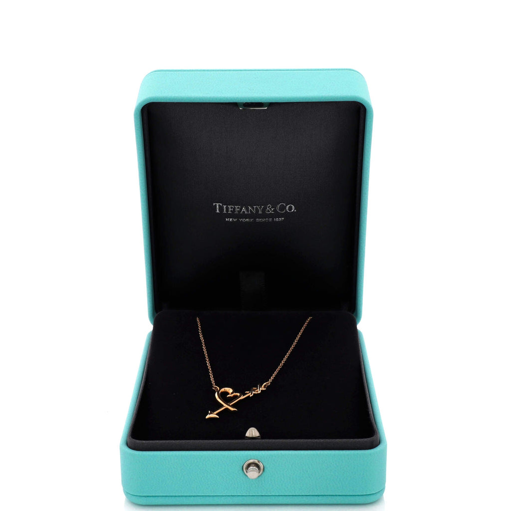 Paloma Picasso Graffiti Heart and Arrow Pendant Necklace 18K Rose Gold Small
