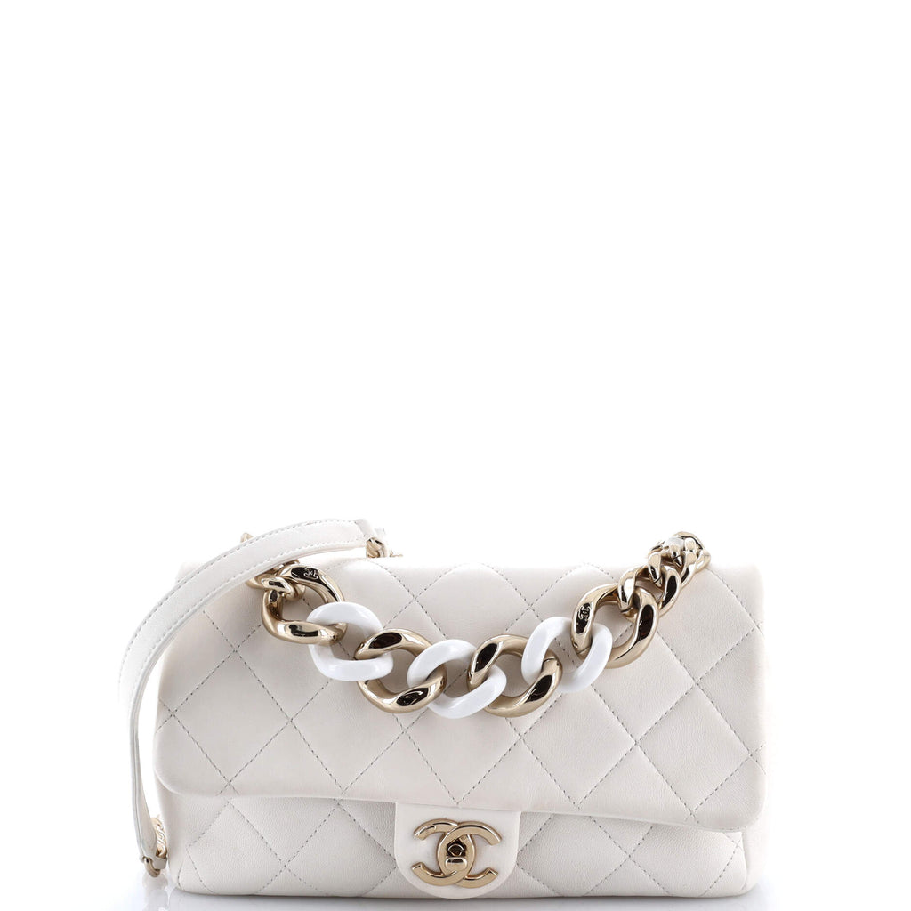 Resin Elegant Chain Flap Bag Quilted Lambskin Small