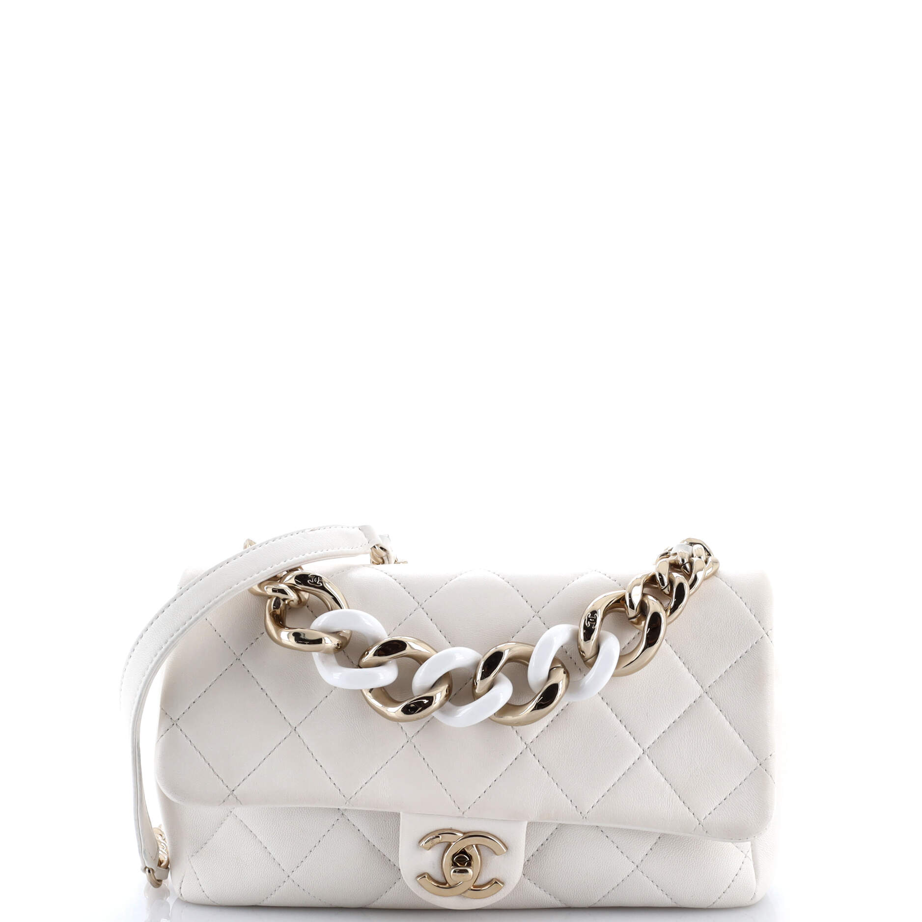 Resin Elegant Chain Flap Bag Quilted Lambskin Small