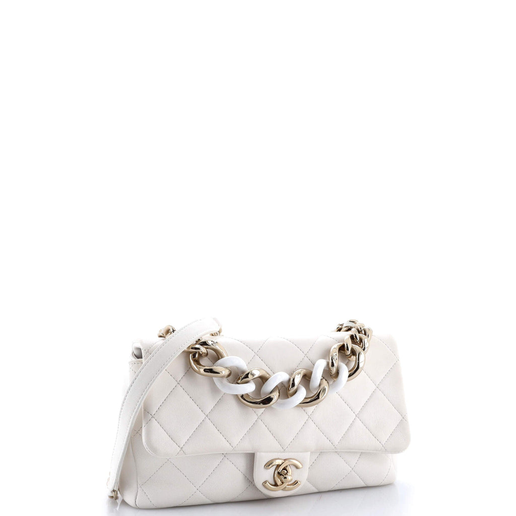Resin Elegant Chain Flap Bag Quilted Lambskin Small