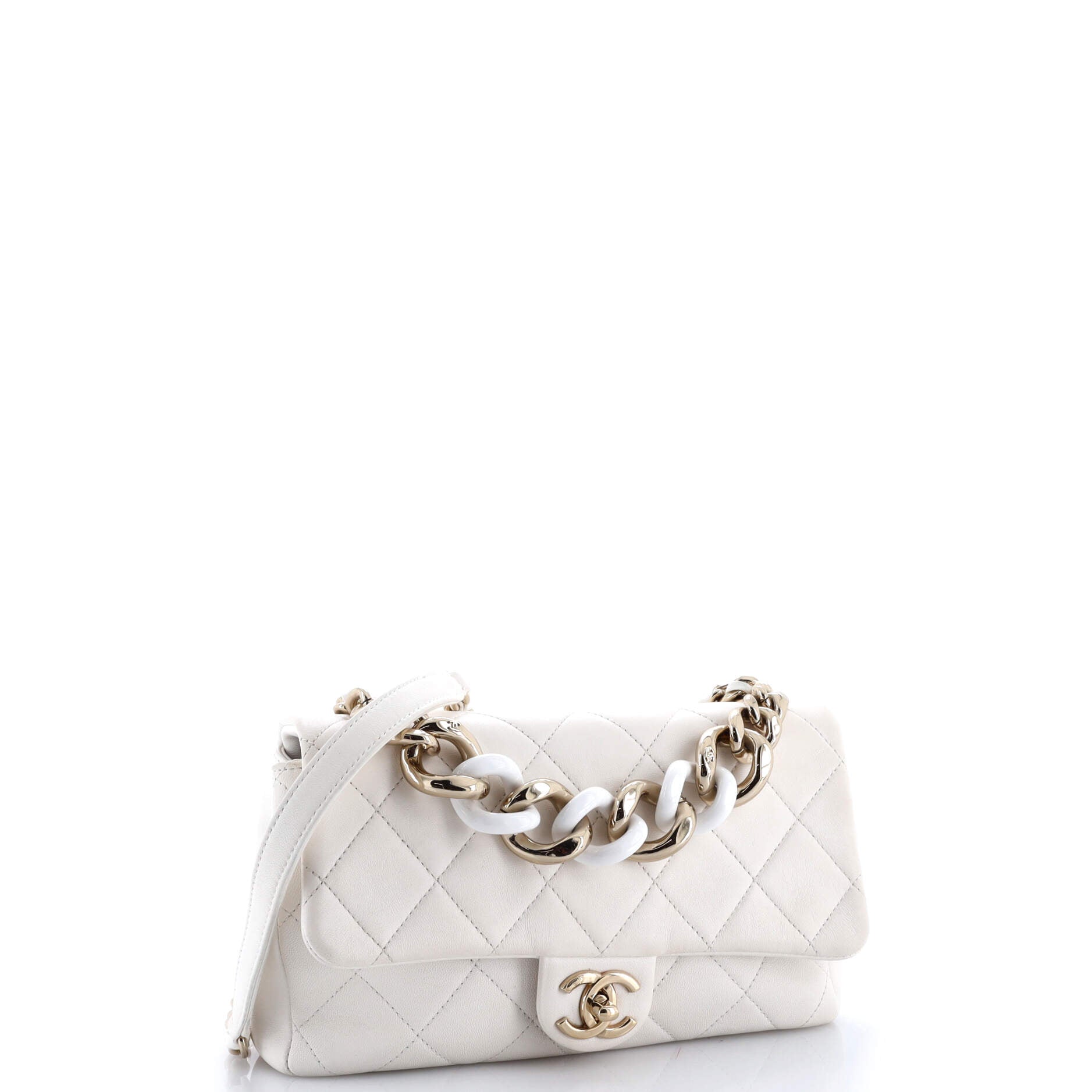 Resin Elegant Chain Flap Bag Quilted Lambskin Small