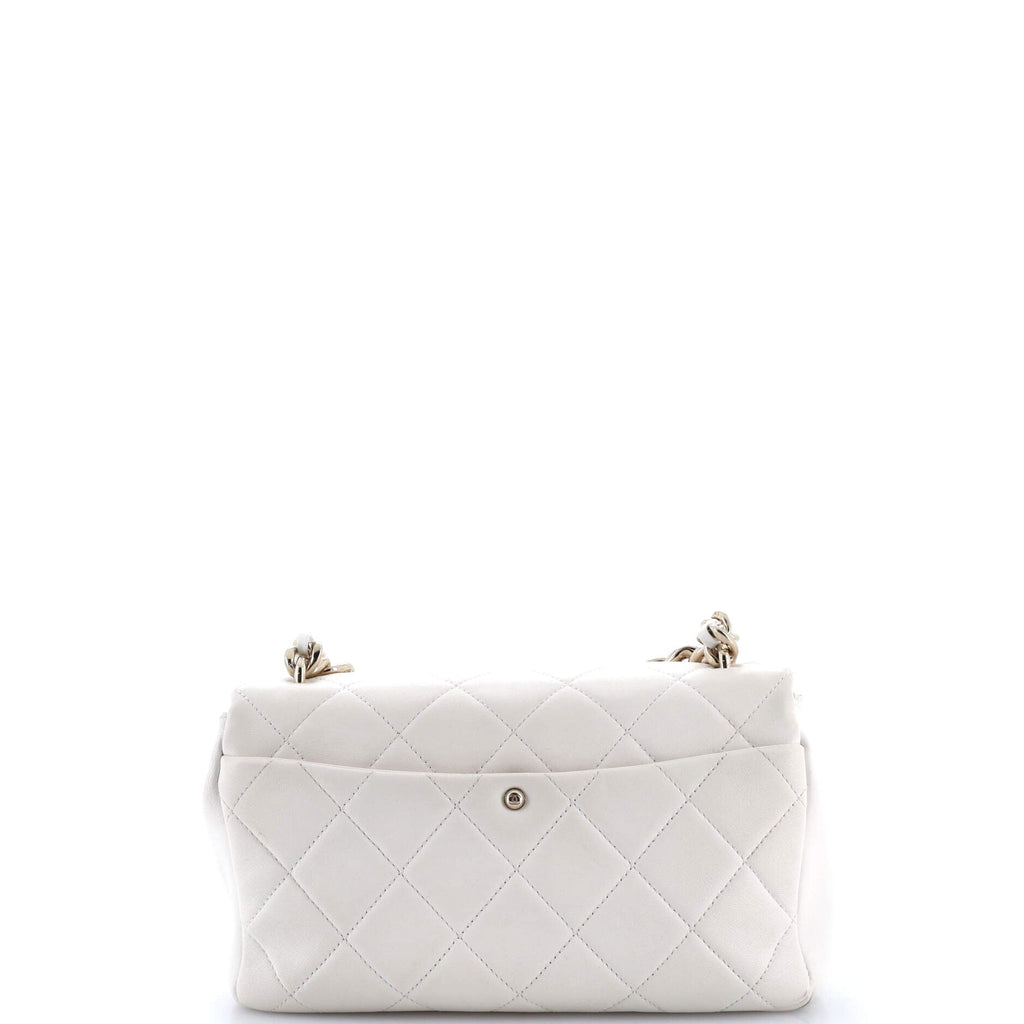 Resin Elegant Chain Flap Bag Quilted Lambskin Small