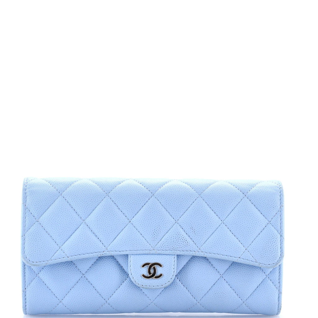 CC Gusset Classic Flap Wallet Quilted Caviar Long
