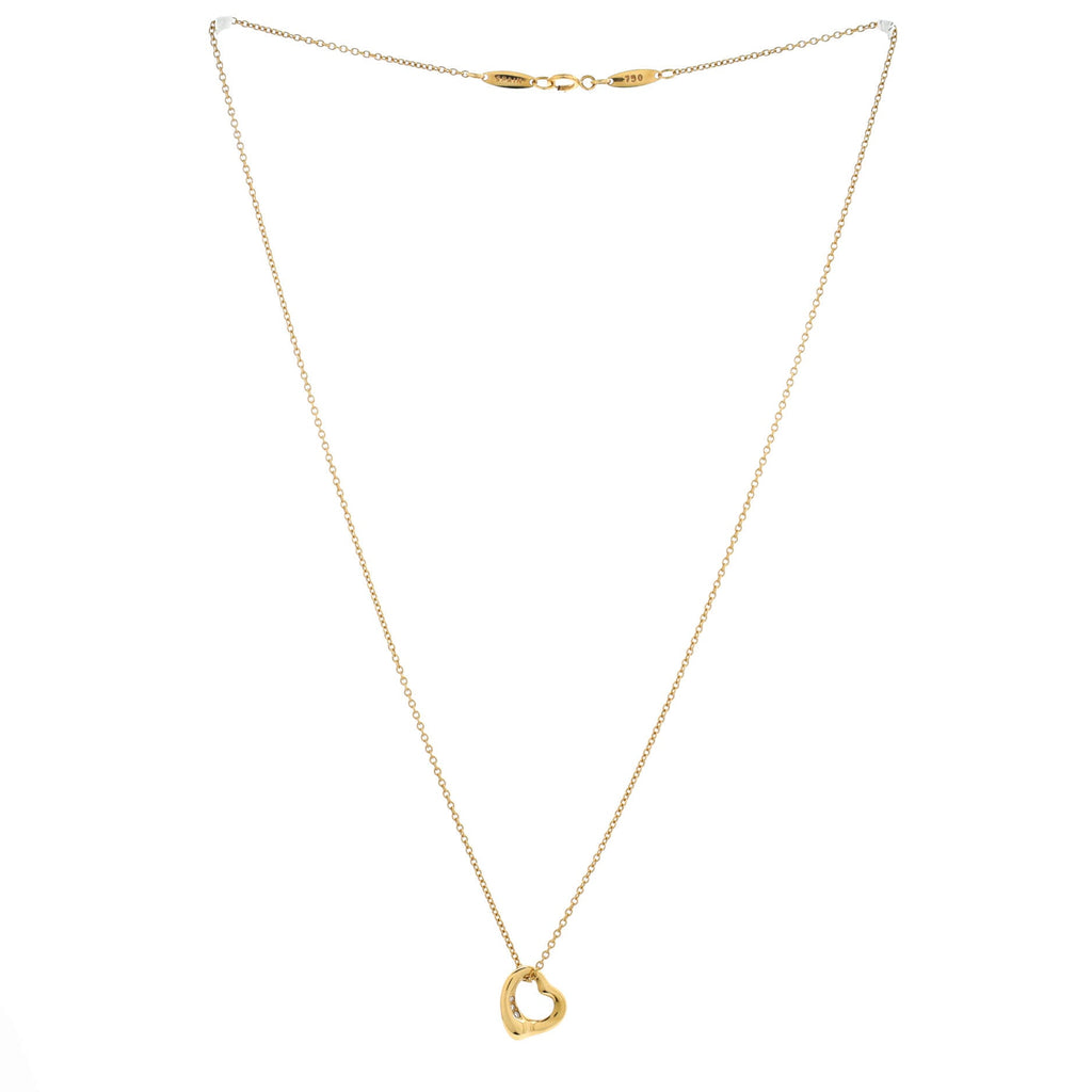 Elsa Peretti Open Heart 3 Diamonds Pendant Necklace 18K Yellow Gold with Diamonds 11mm