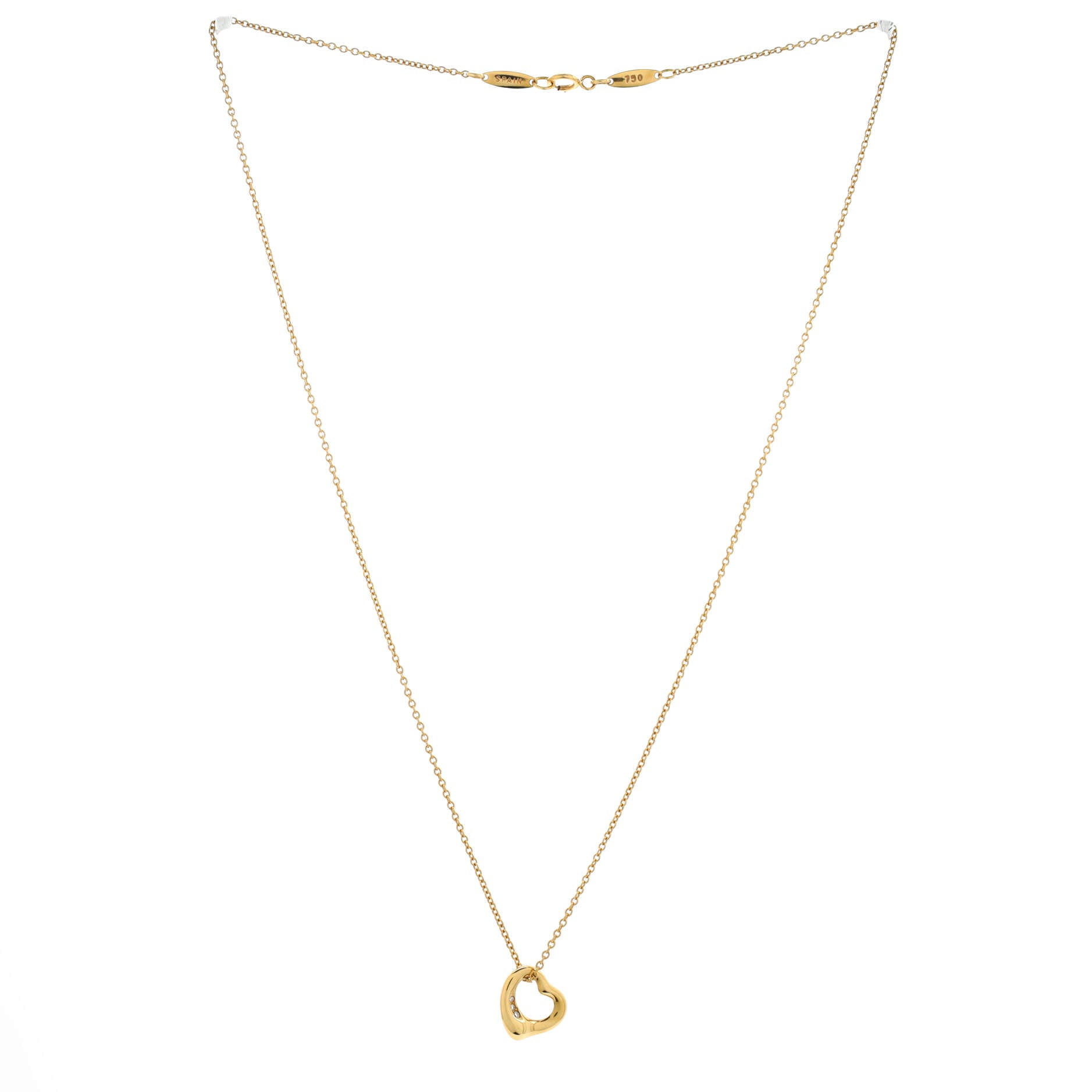 Elsa Peretti Open Heart 3 Diamonds Pendant Necklace 18K Yellow Gold with Diamonds 11mm