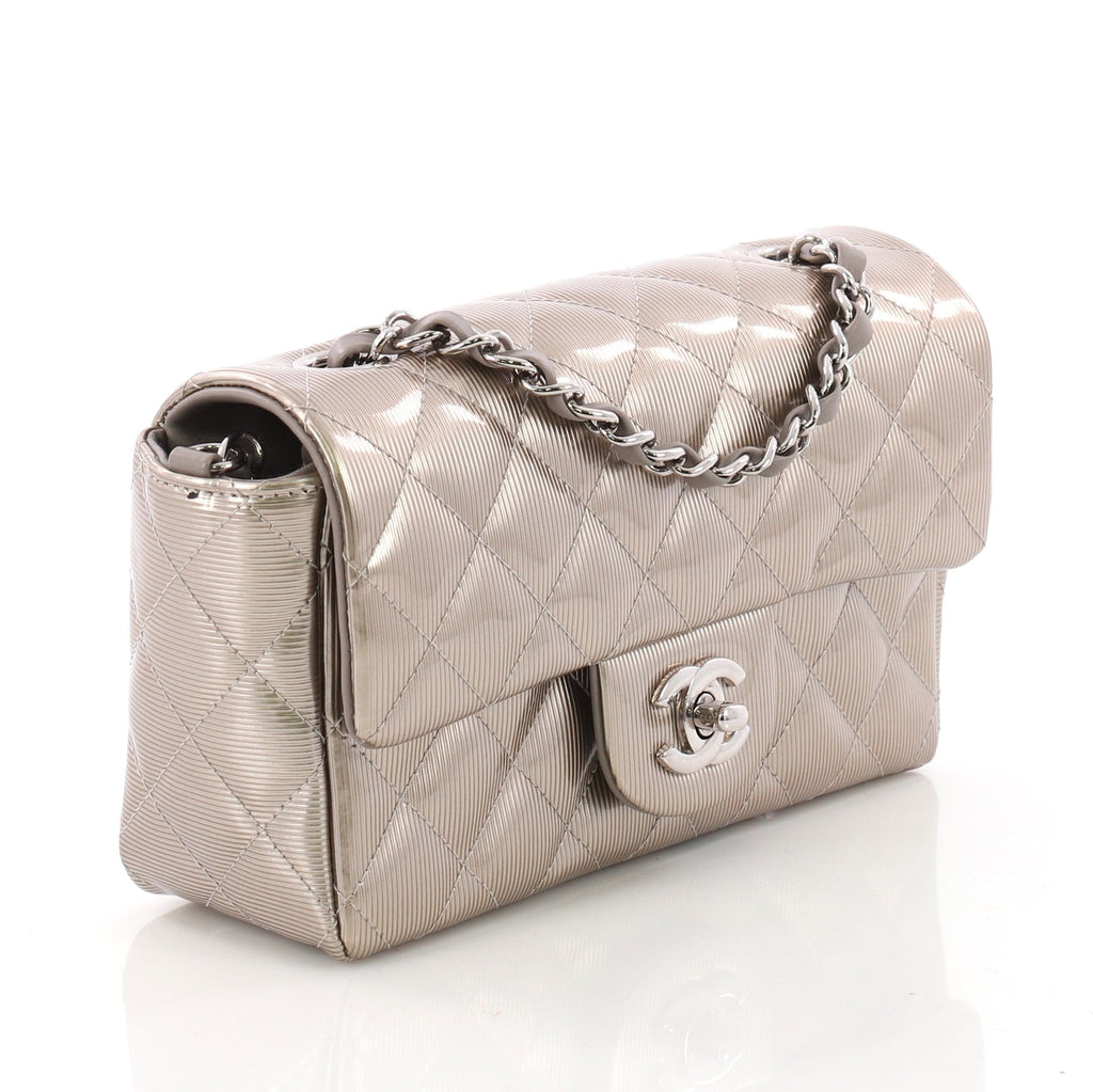 Classic Single Flap Bag Quilted Striated Metallic Patent Mini