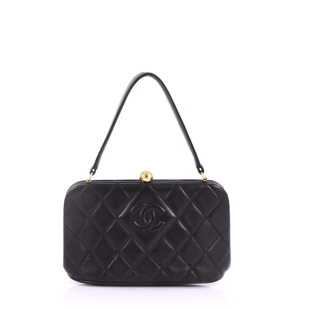 Vintage Diamond CC Frame Top Handle Bag Quilted Leather Mini