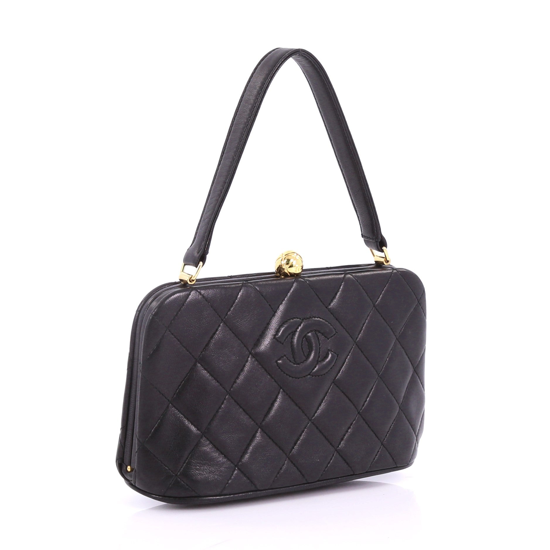 Vintage Diamond CC Frame Top Handle Bag Quilted Leather Mini