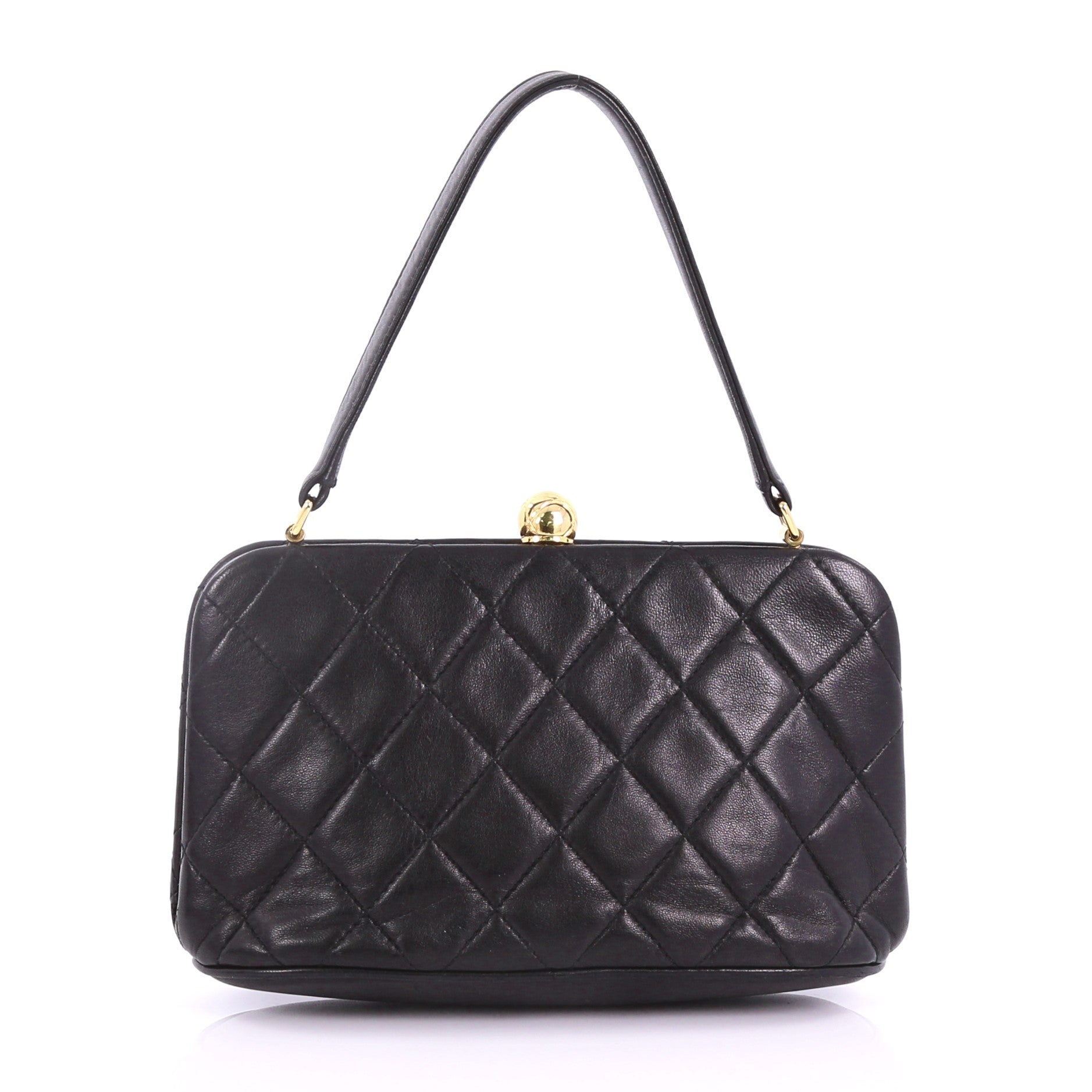 Vintage Diamond CC Frame Top Handle Bag Quilted Leather Mini