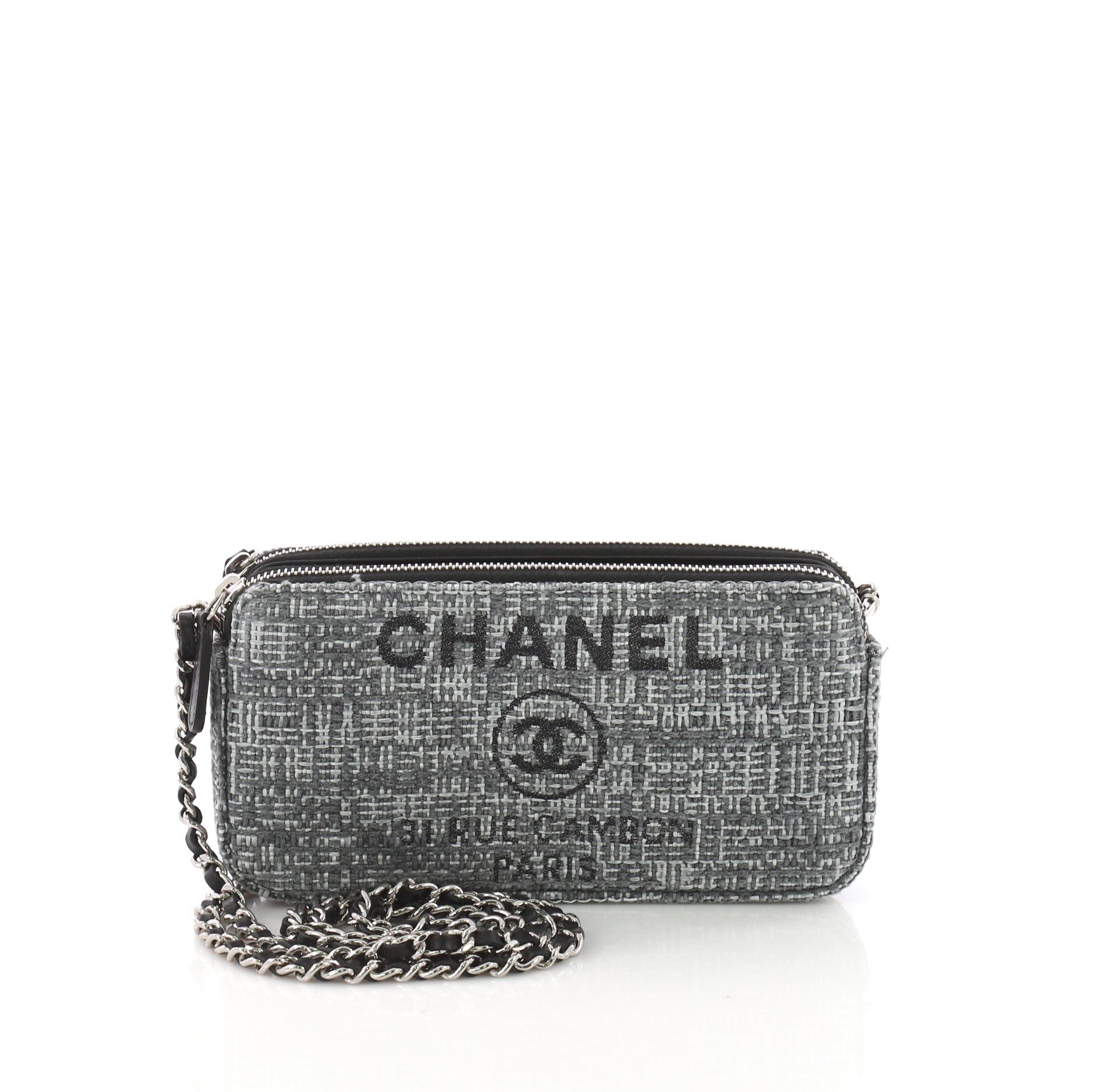 Deauville Double Zip Clutch with Chain Canvas