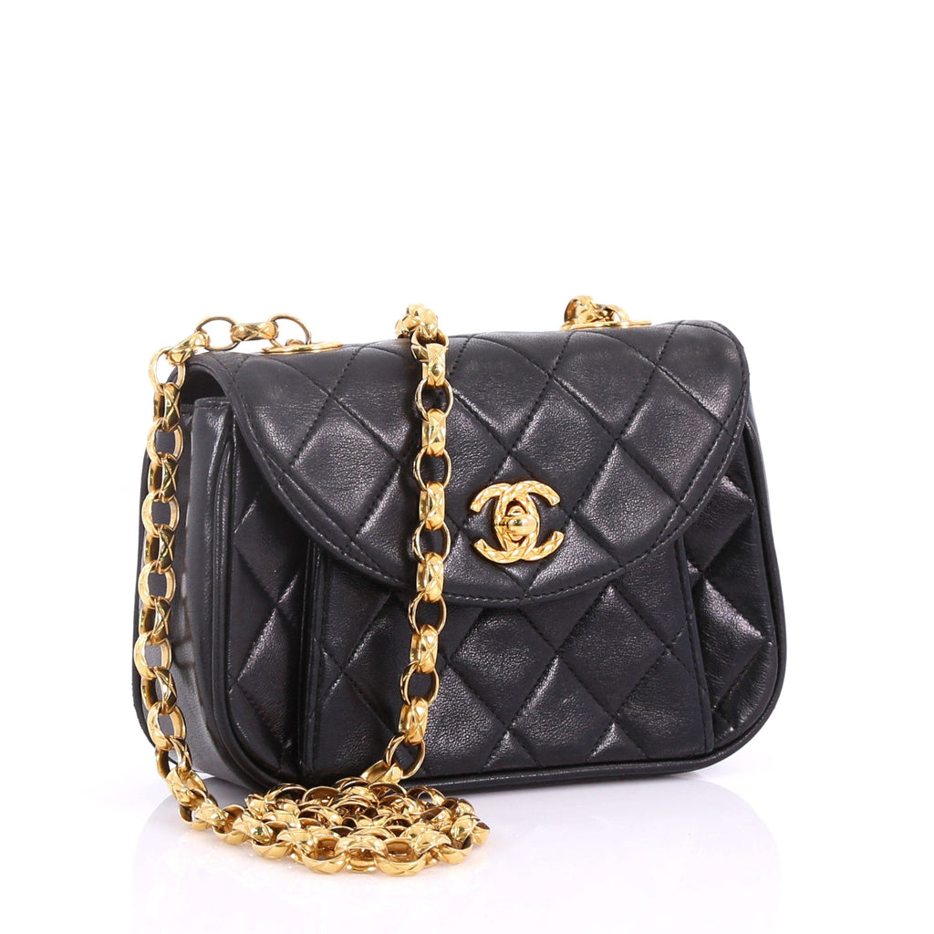 Vintage Round Flap Bag Quilted Leather Mini