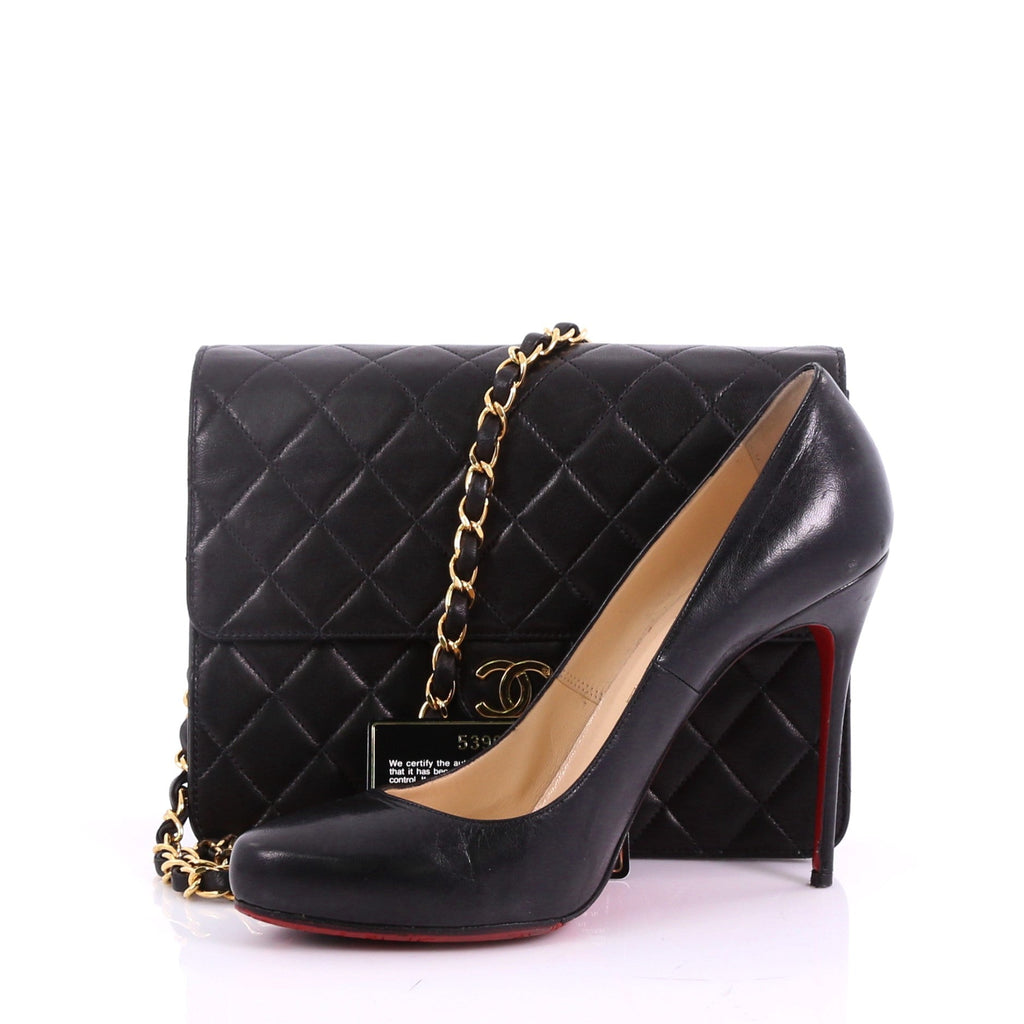 Vintage Clutch with Chain Quilted Leather Small