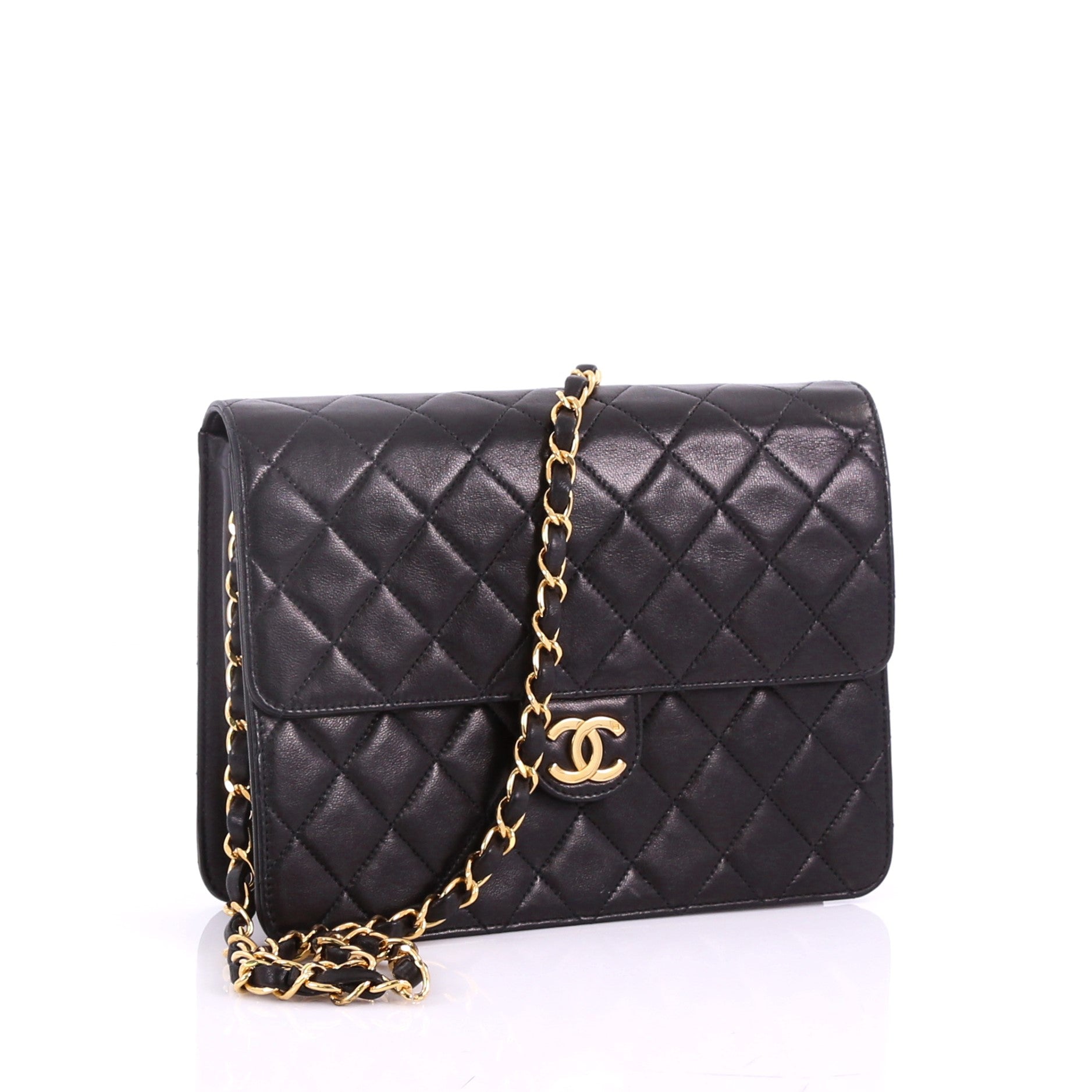 Vintage Clutch with Chain Quilted Leather Small