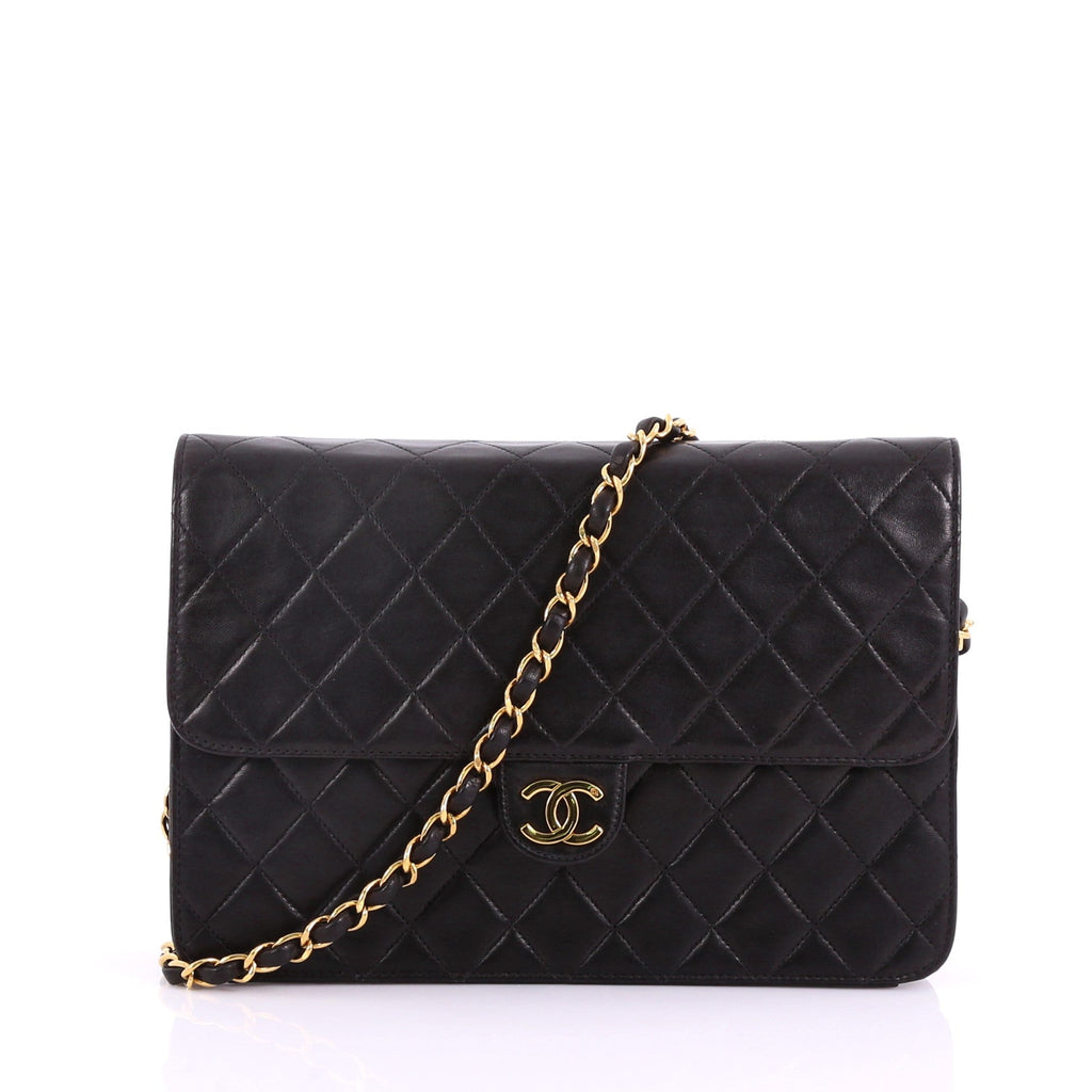Vintage Clutch with Chain Quilted Leather Medium