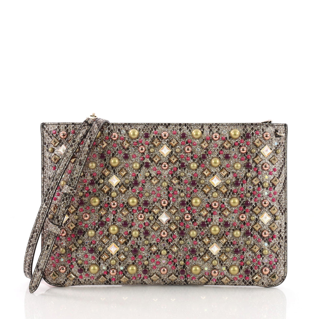 Loubiclutch Spiked Python Embossed Leather