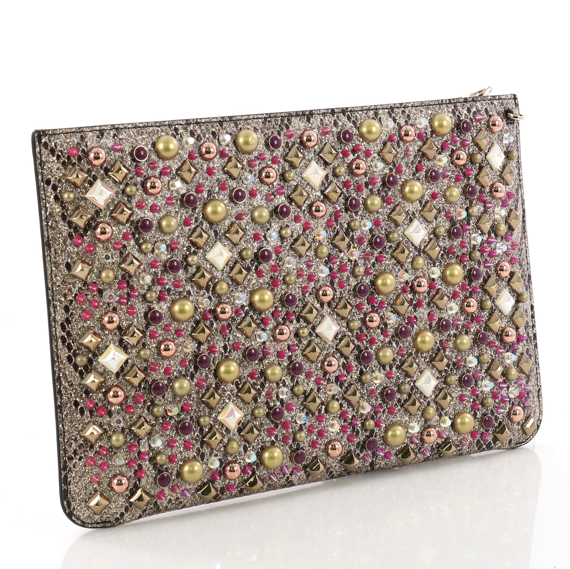 Loubiclutch Spiked Python Embossed Leather
