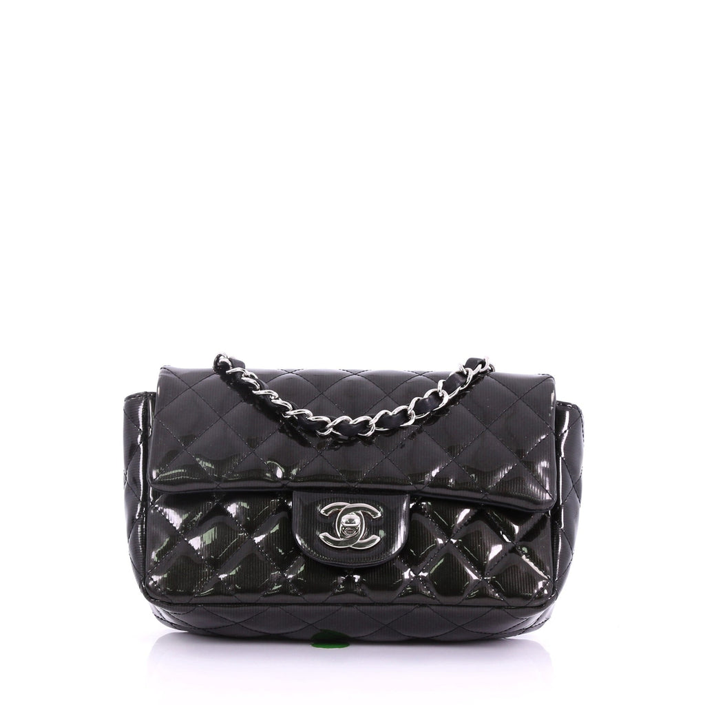 Classic Single Flap Bag Quilted Striated Metallic Patent Mini
