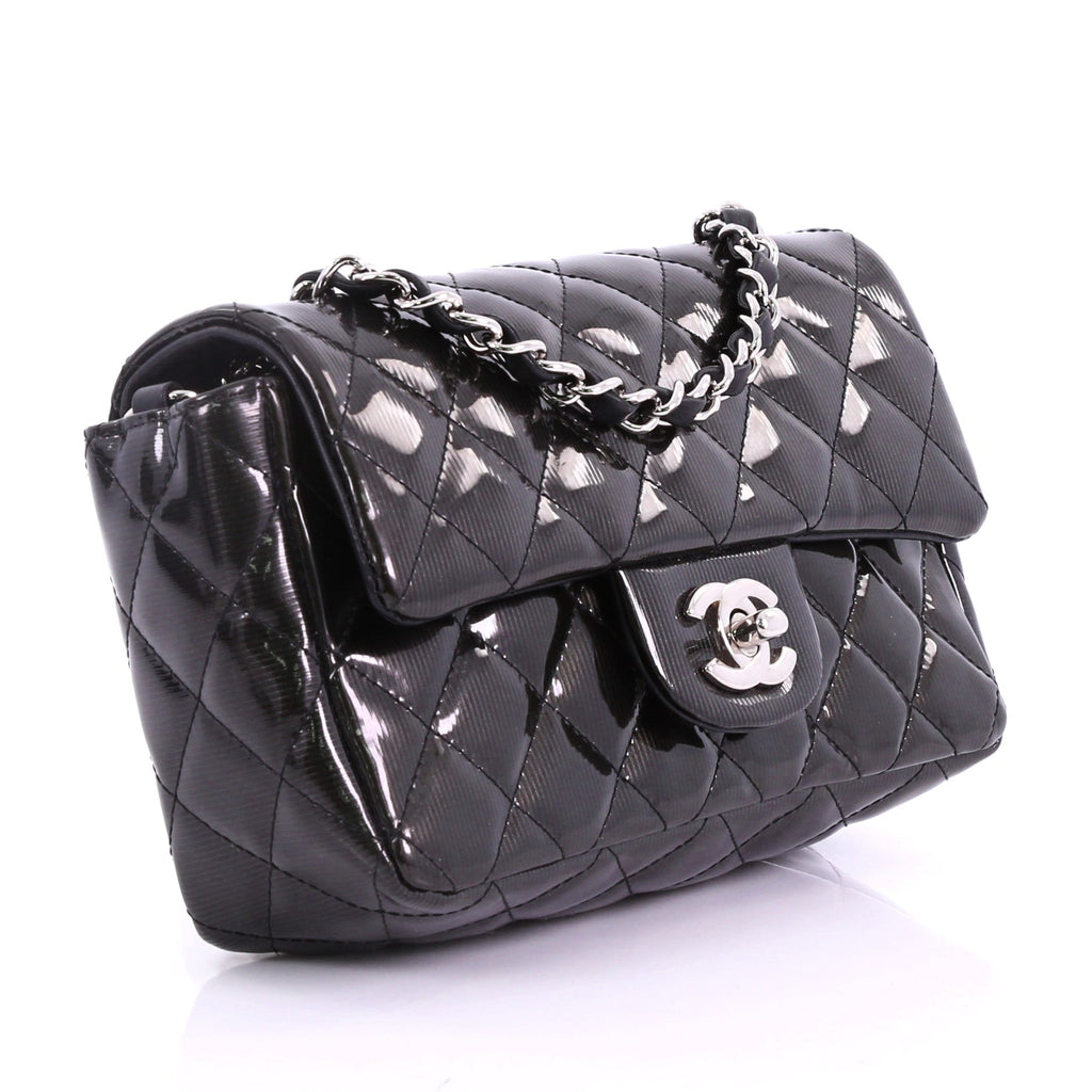 Classic Single Flap Bag Quilted Striated Metallic Patent Mini