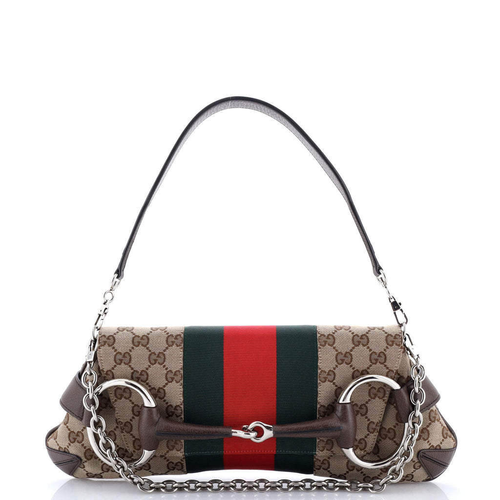 Horsebit NM Web Chain Clutch GG Canvas Small