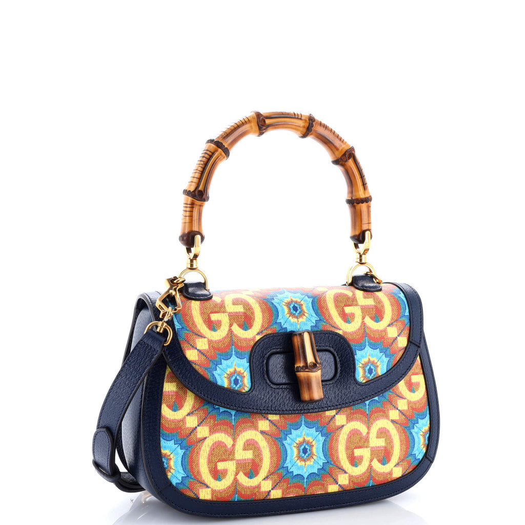 Bamboo 1947 Top Handle Bag Kaleidoscope Print GG Coated Canvas Medium