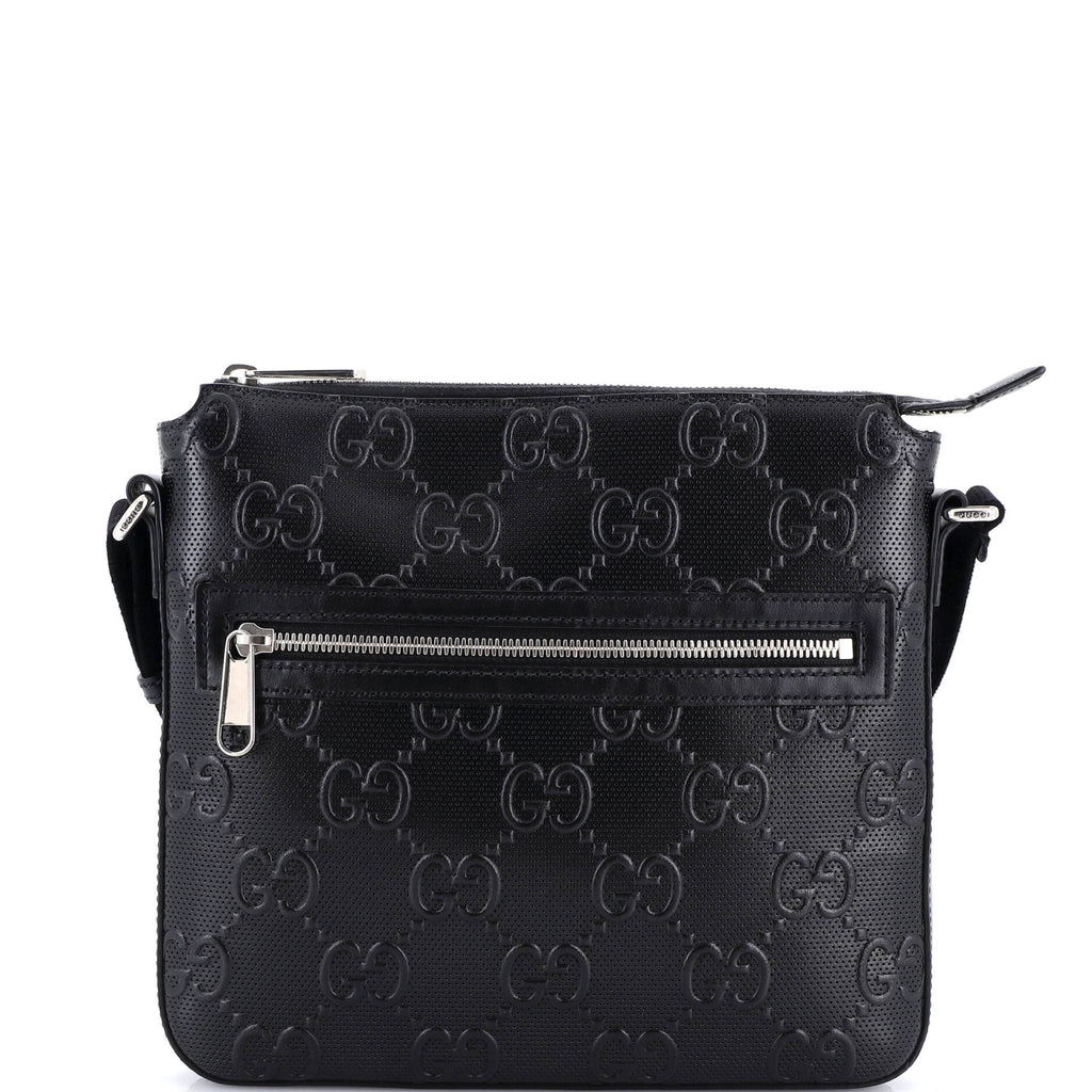 Front Zip Messenger GG Embossed Perforated Leather Small
