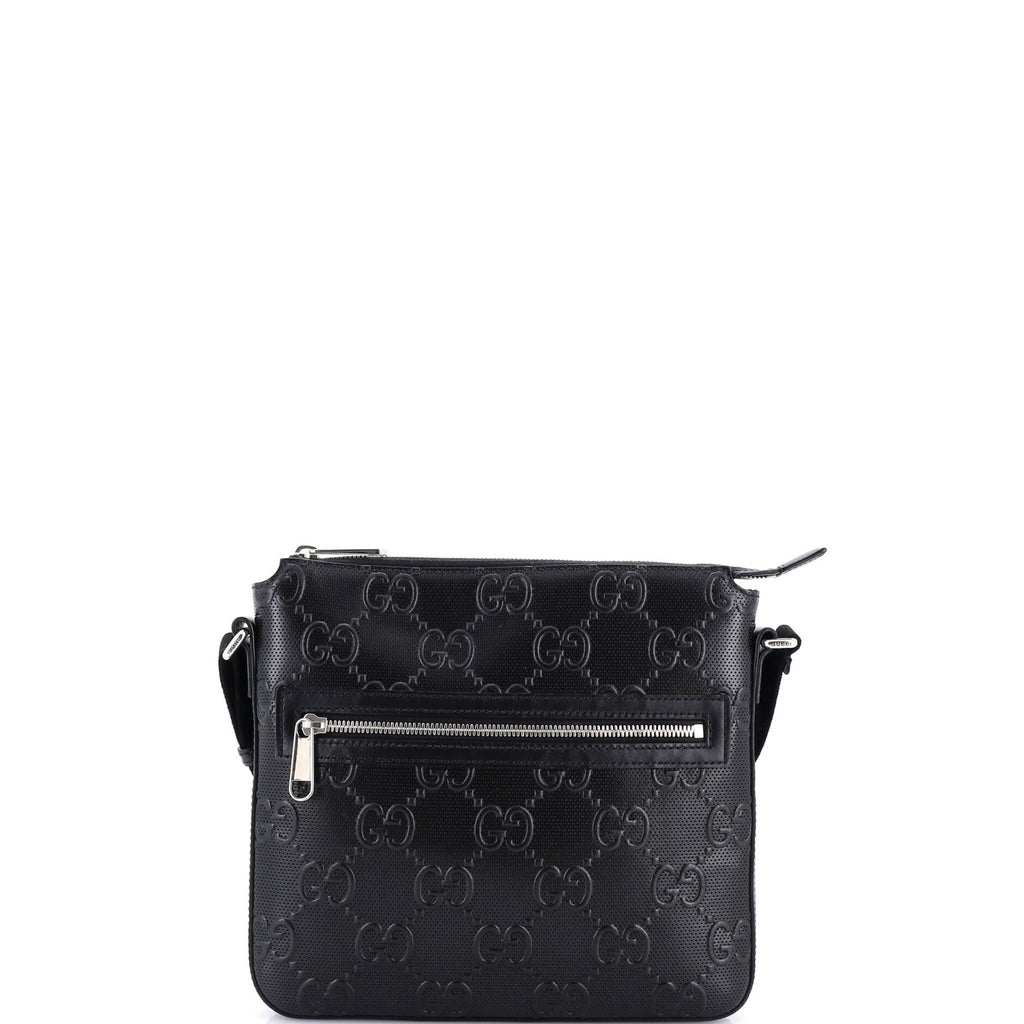 Front Zip Messenger GG Embossed Perforated Leather Small