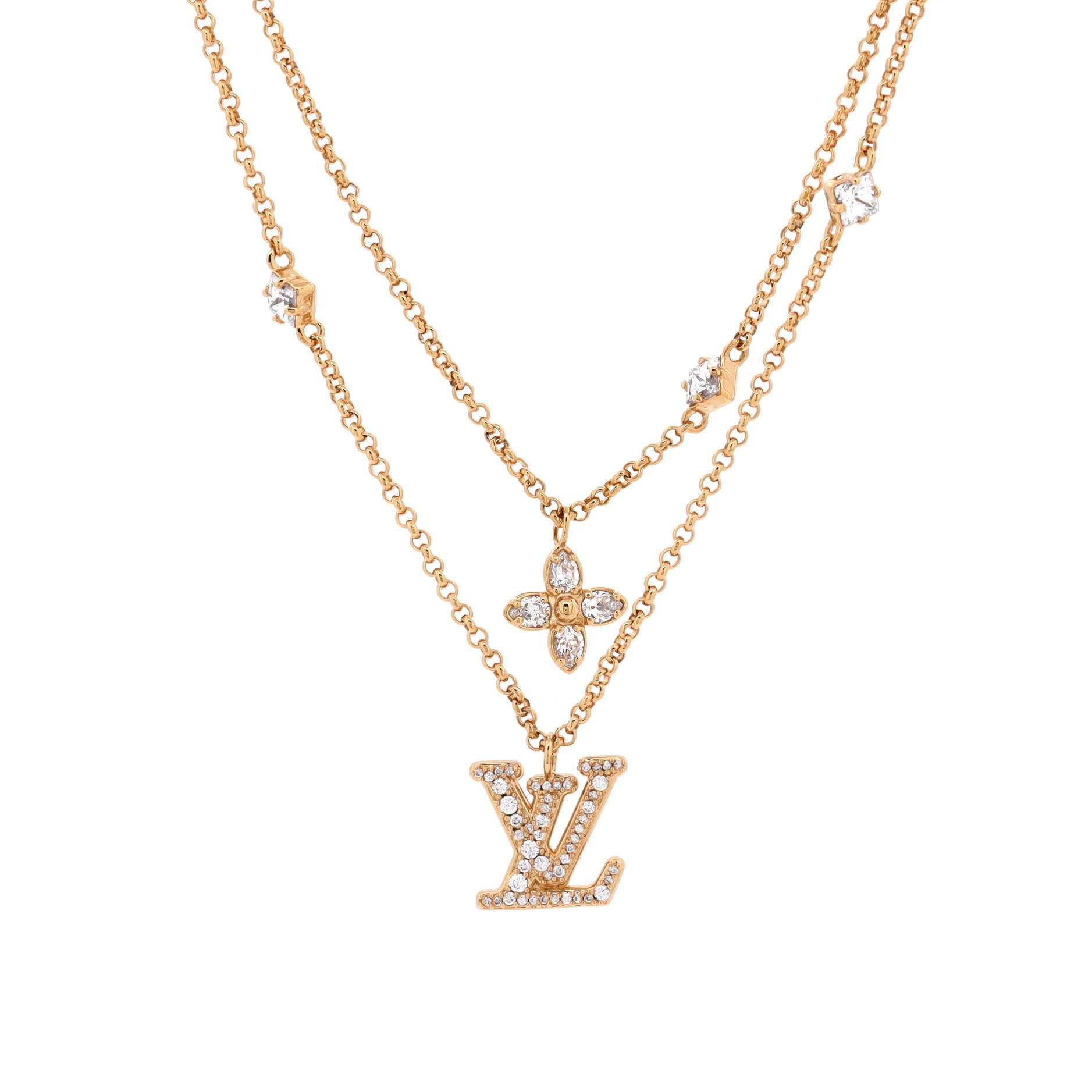 Lady LV Necklace Metal with Crystals