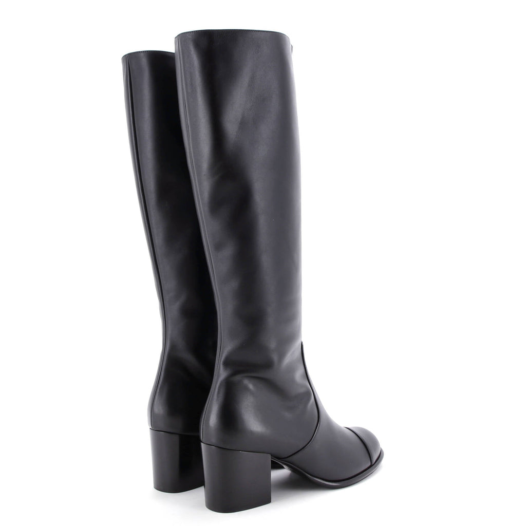 Women's CC Cap Toe Knee High Block Heel Boots Leather