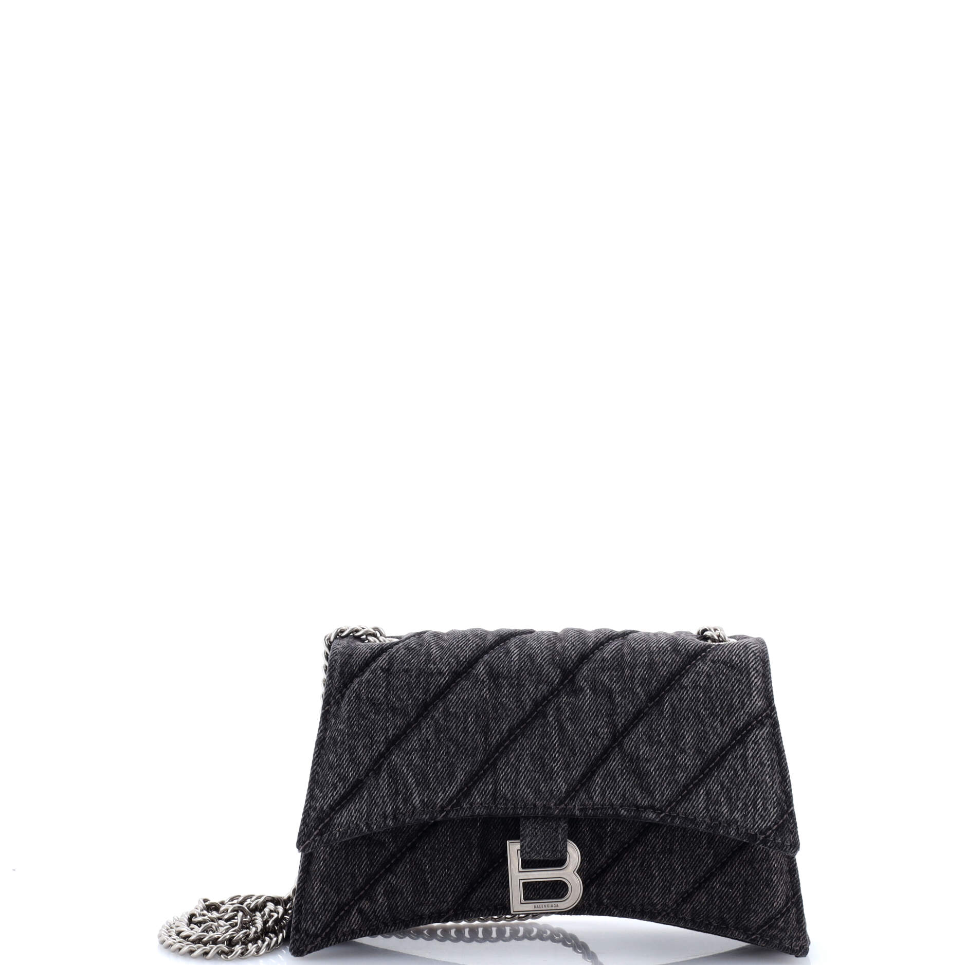 Crush Chain Flap Bag Quilted Denim Small
