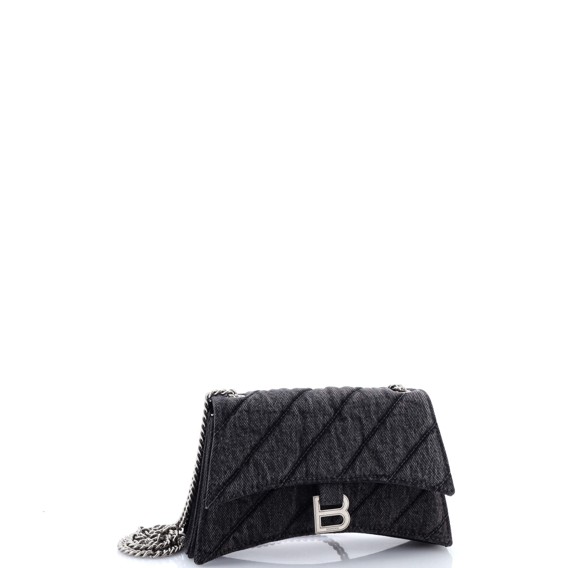 Crush Chain Flap Bag Quilted Denim Small