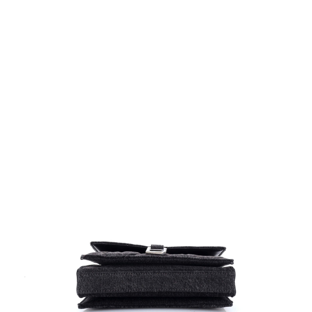 Crush Chain Flap Bag Quilted Denim Small