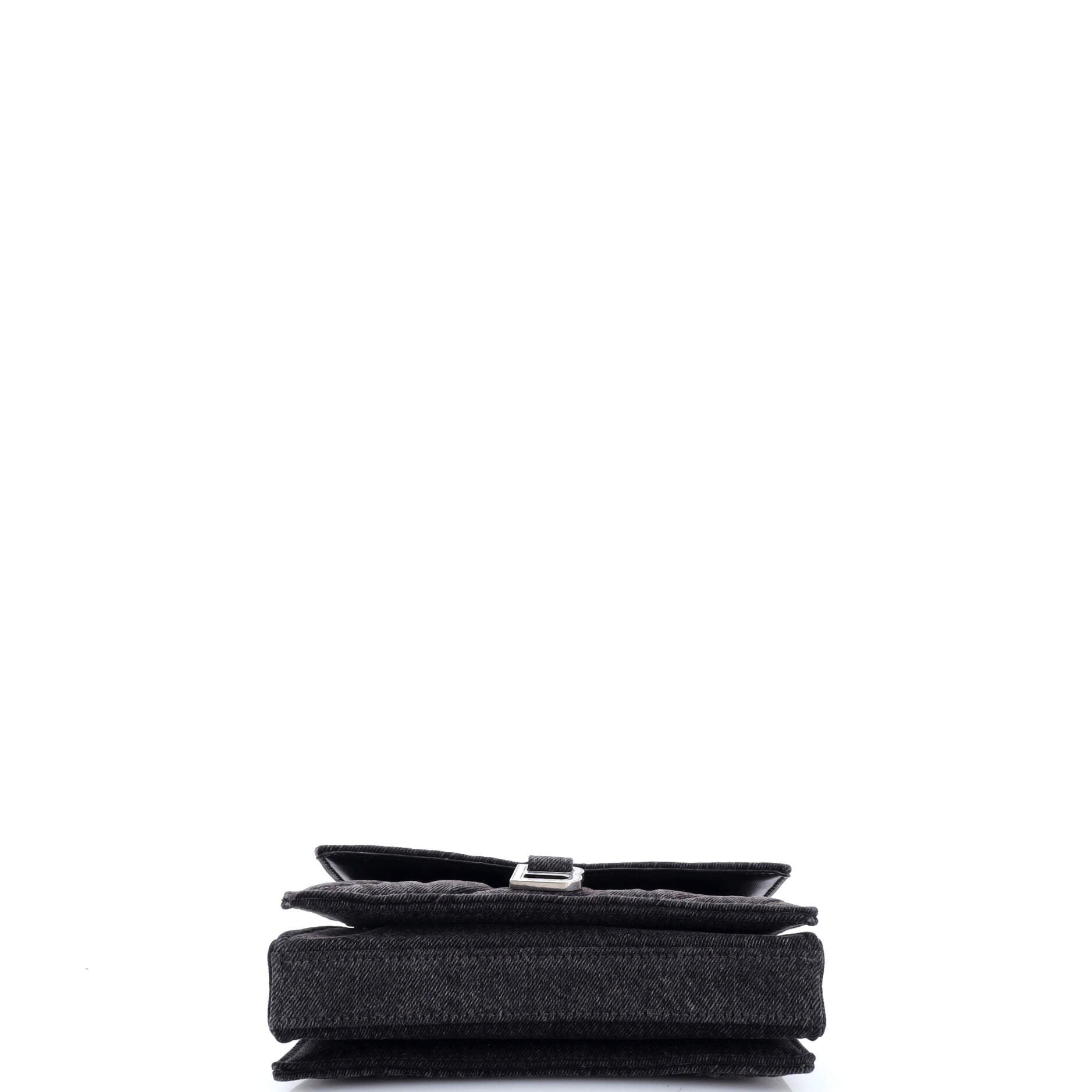 Crush Chain Flap Bag Quilted Denim Small