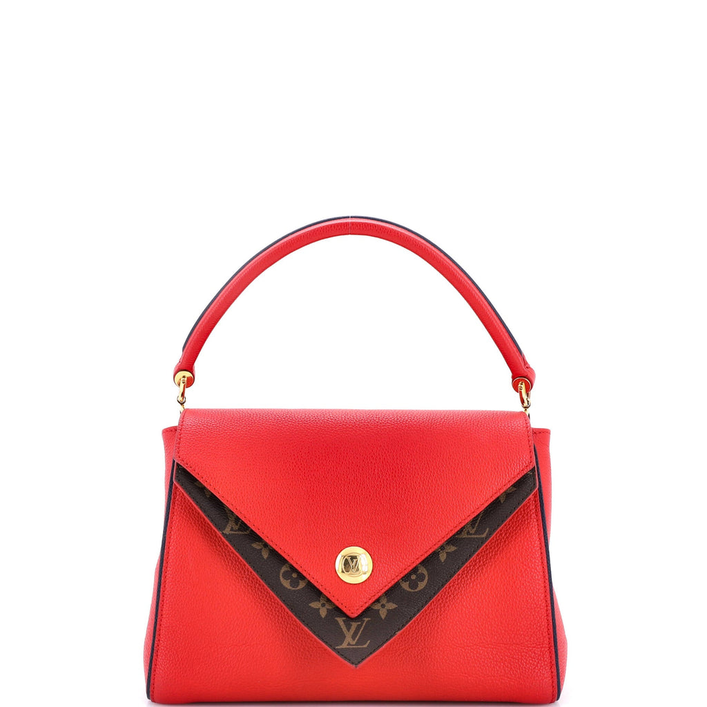 Double V Handbag Calfskin with Monogram Canvas