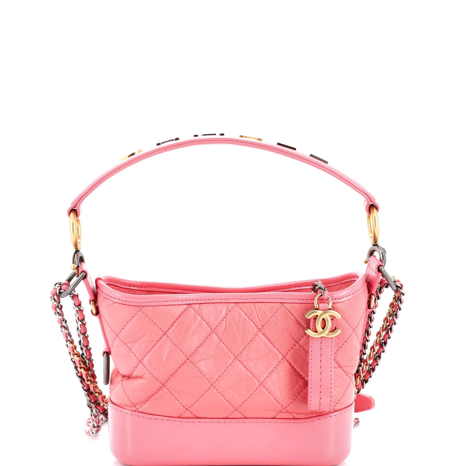 Gabrielle Hobo with Logo Handle Quilted Aged Calfskin Small