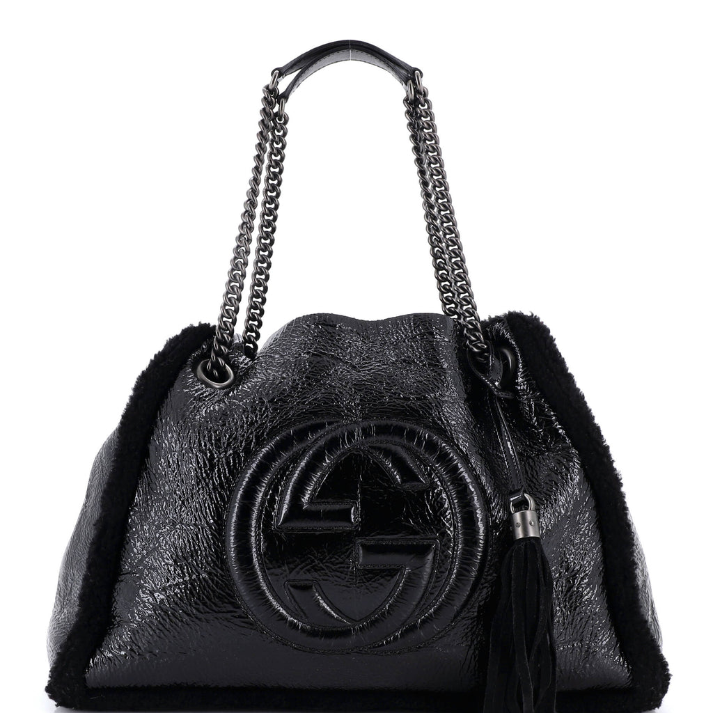 Soho Chain Strap Shoulder Bag Patent and Shearling Medium