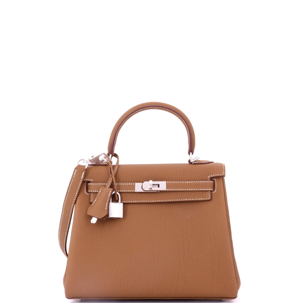 Kelly Handbag Gold Togo with Brushed Palladium Hardware 25