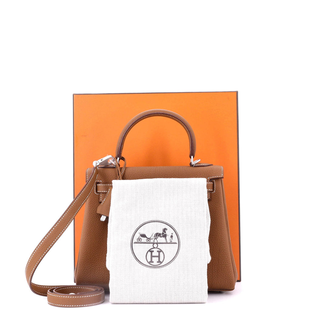 Kelly Handbag Gold Togo with Brushed Palladium Hardware 25