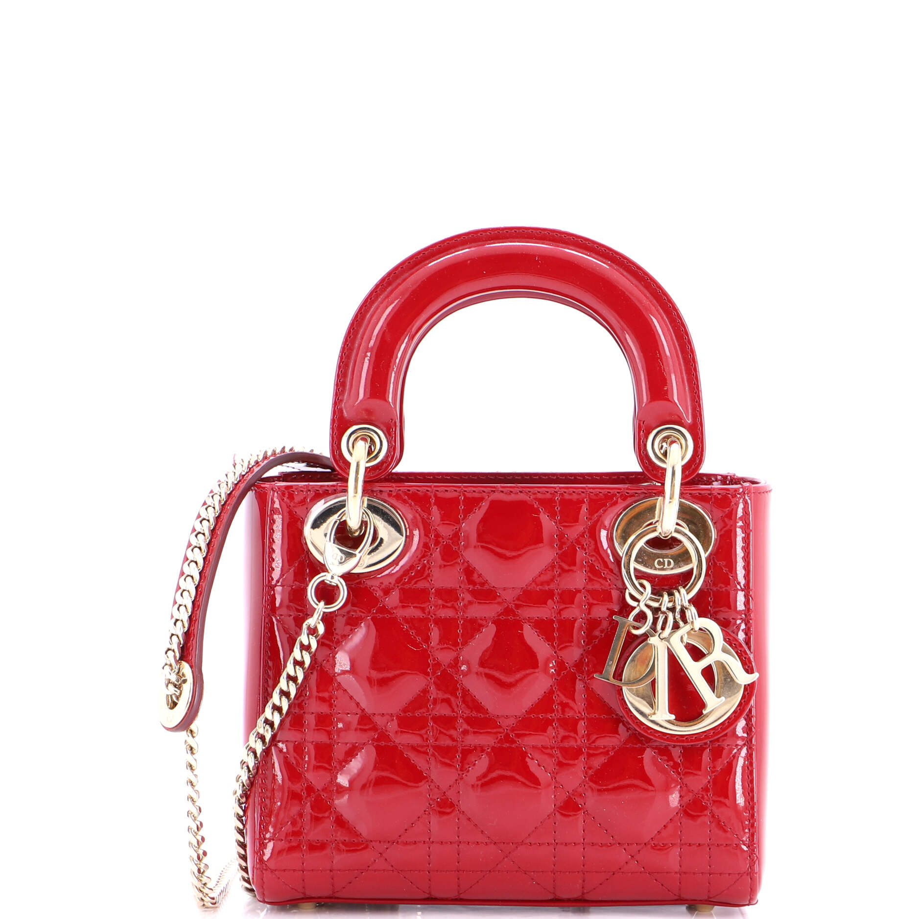 Lady Dior Chain Bag Cannage Quilt Patent Mini
