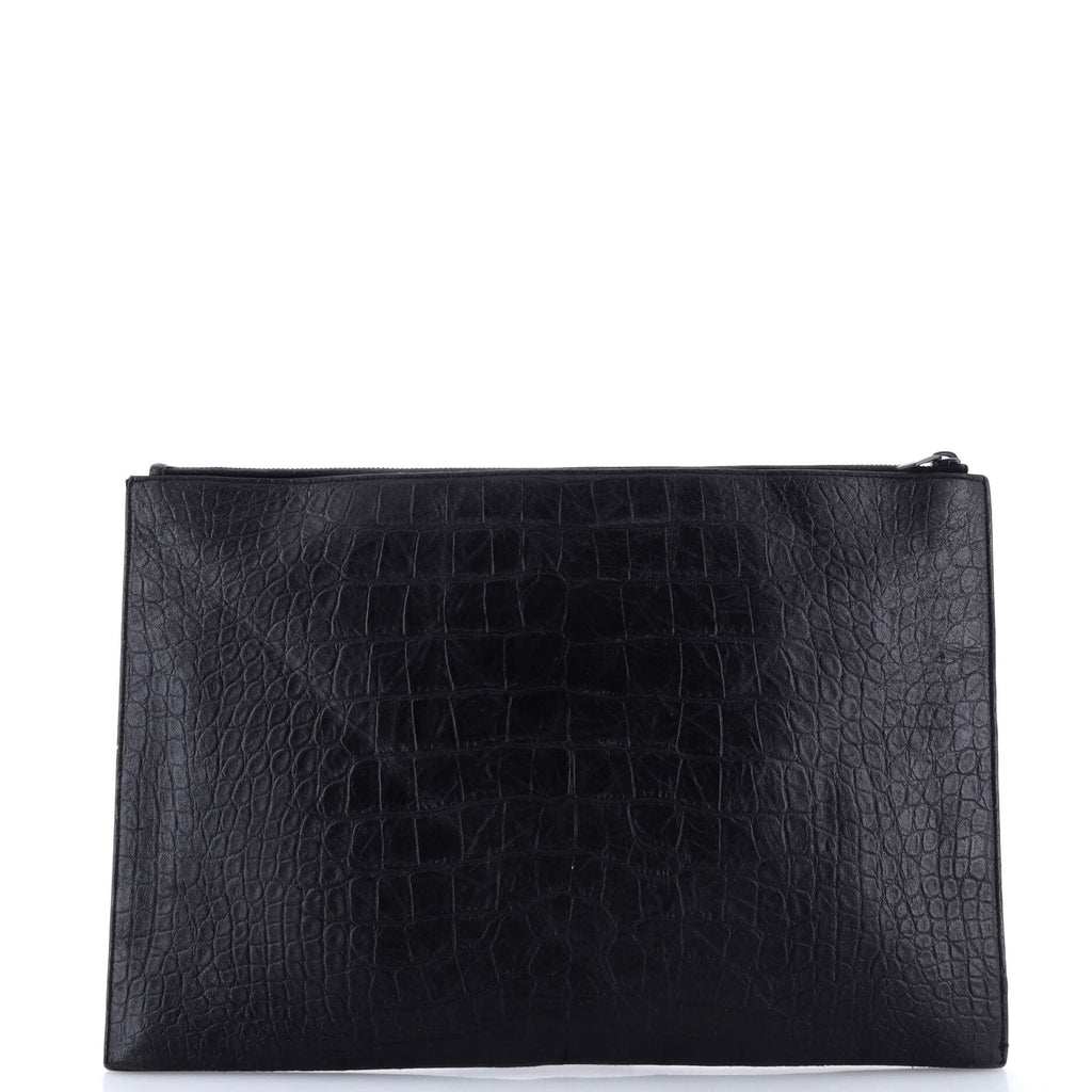 Classic Monogram Zip Pouch Crocodile Embossed Leather Large