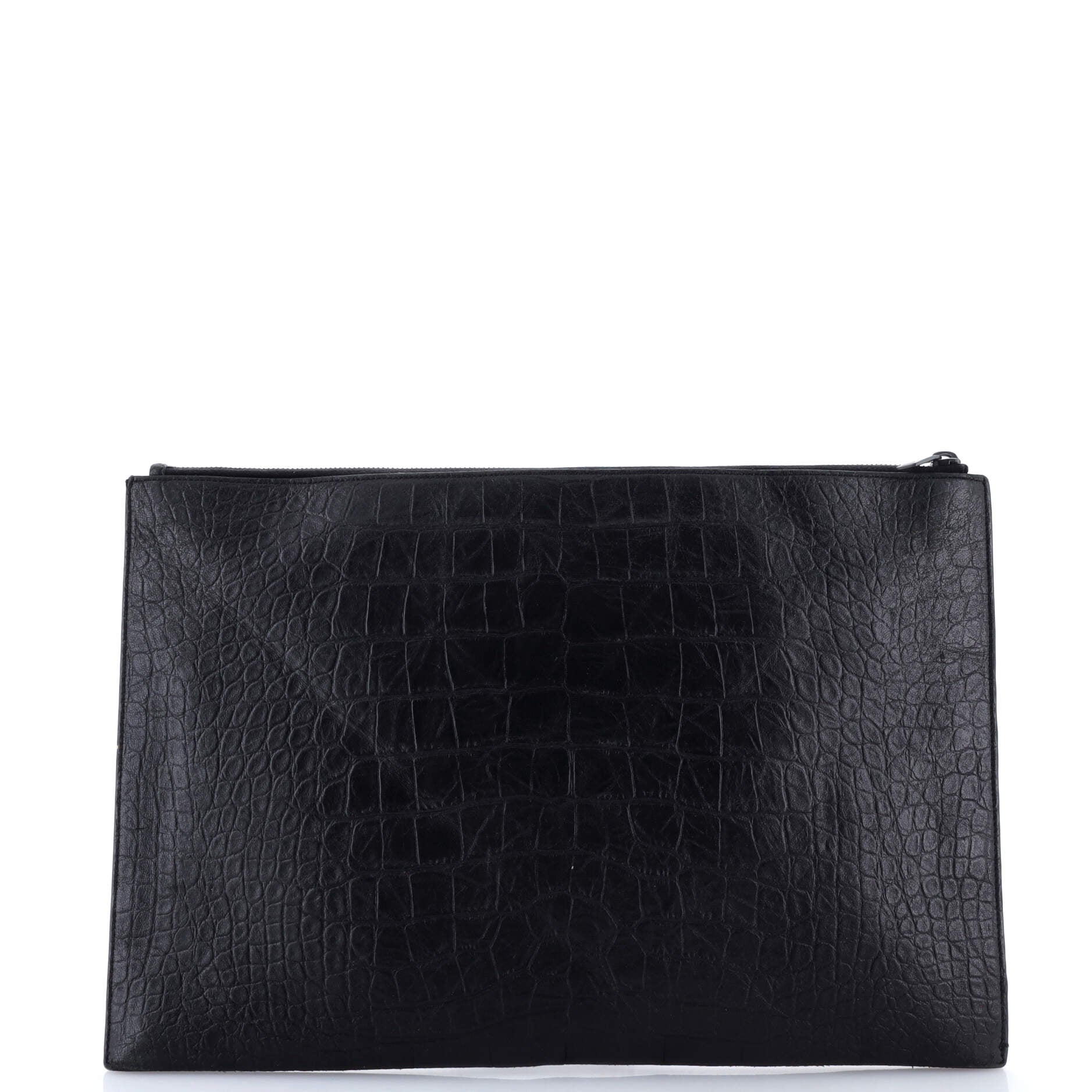 Classic Monogram Zip Pouch Crocodile Embossed Leather Large