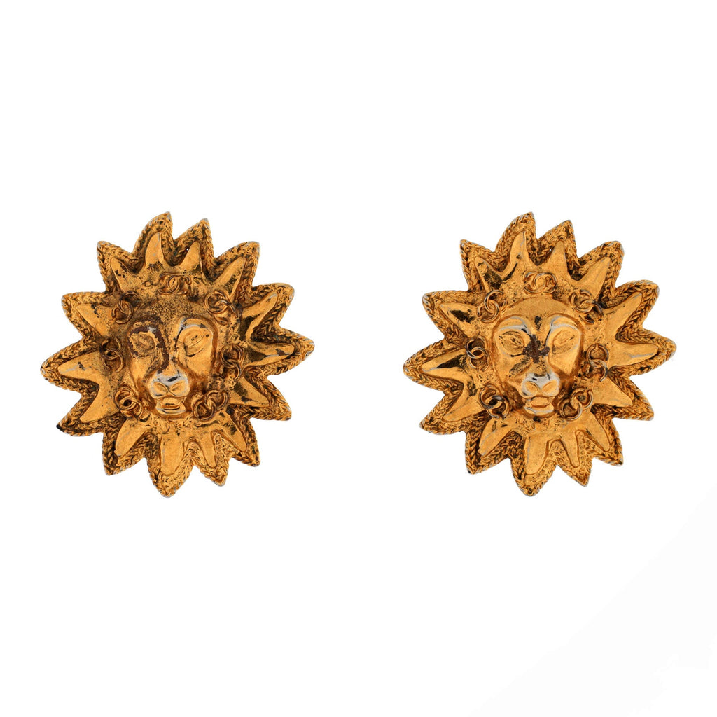Vintage Leo Lion Sun Clip On Earrings Metal