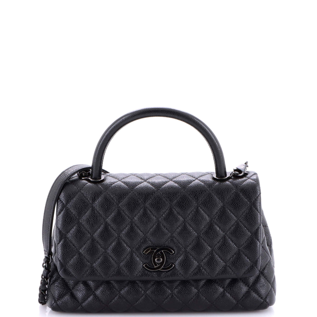 So Black Coco Top Handle Bag Quilted Caviar Small