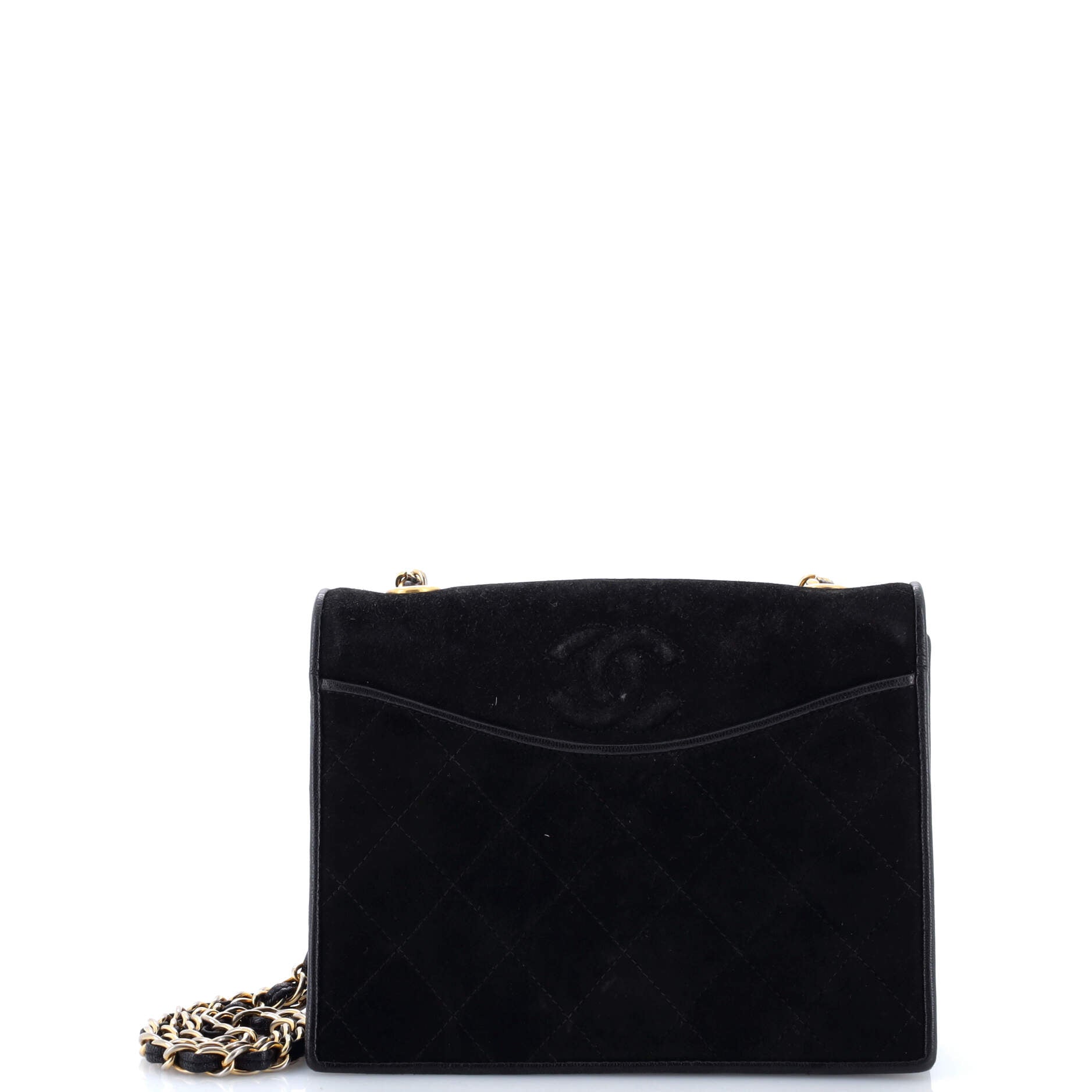 Vintage CC Chain Full Flap Bag Quilted Suede Small