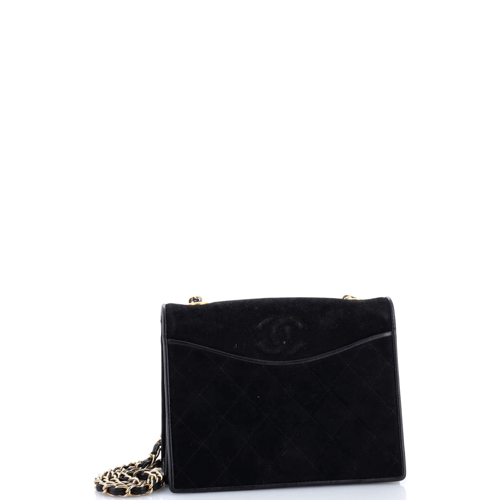 Vintage CC Chain Full Flap Bag Quilted Suede Small