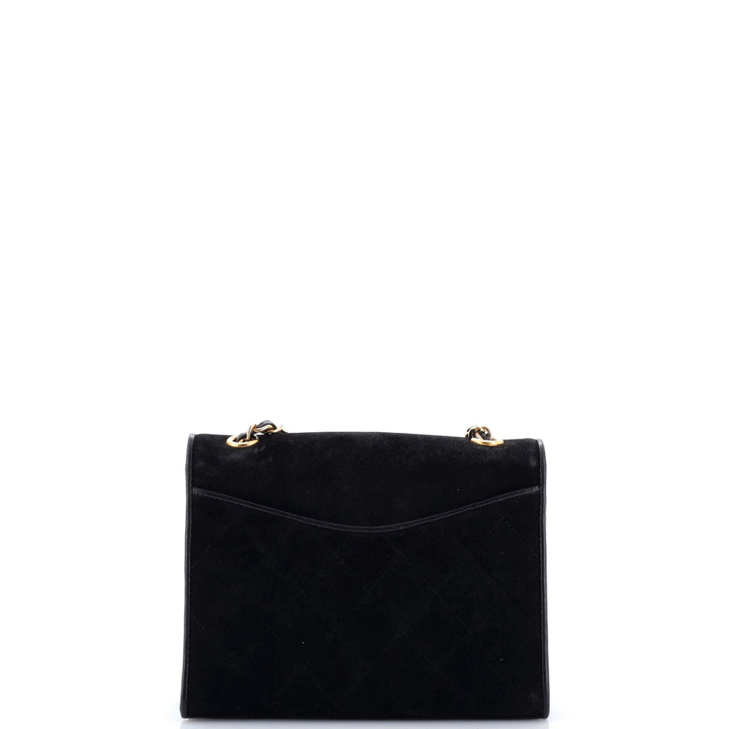 Vintage CC Chain Full Flap Bag Quilted Suede Small