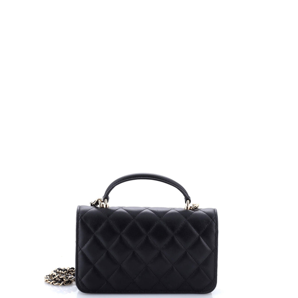Classic Top Handle Flap Phone Holder with Chain Quilted Lambskin