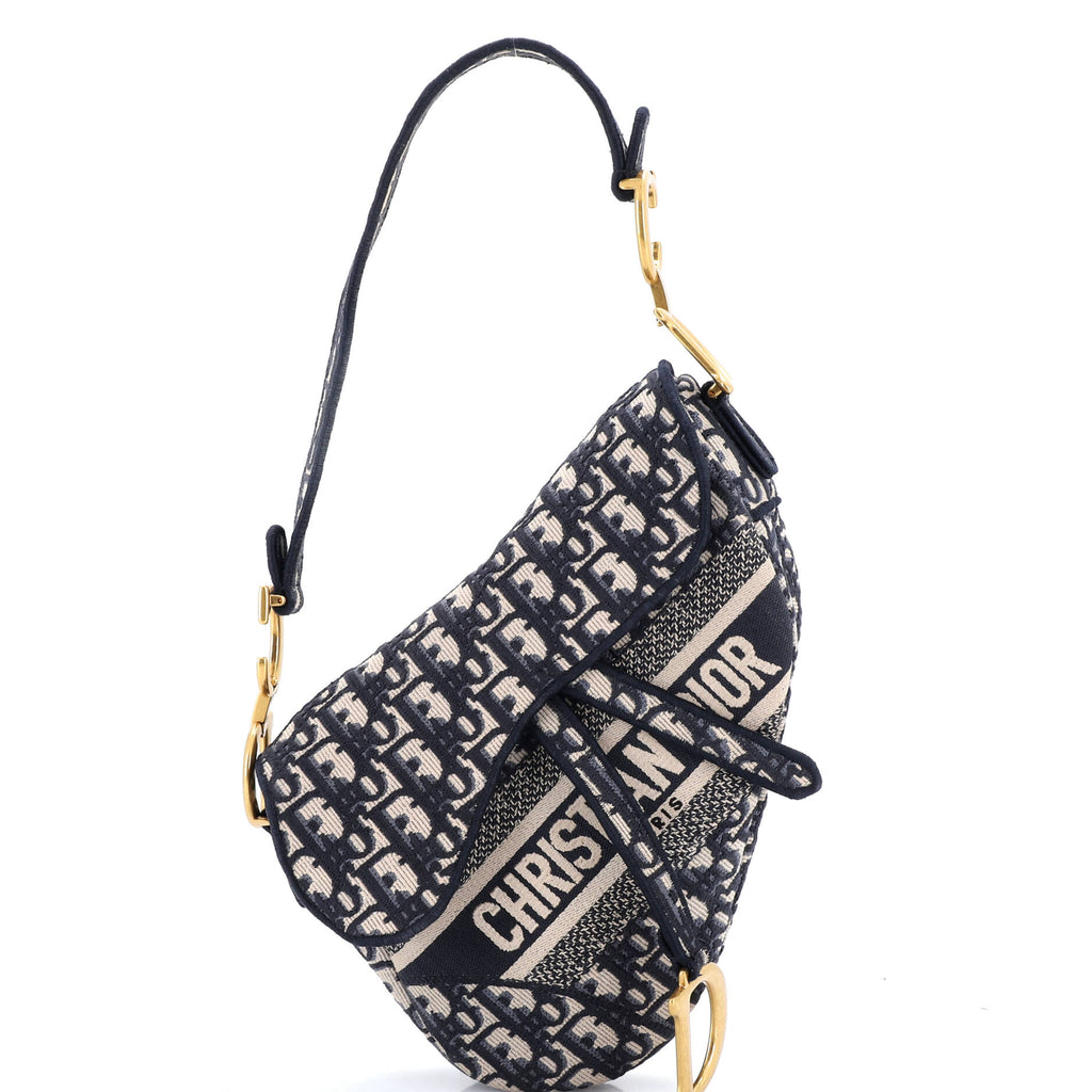 Saddle Handbag Logo Embroidered Oblique Canvas Medium