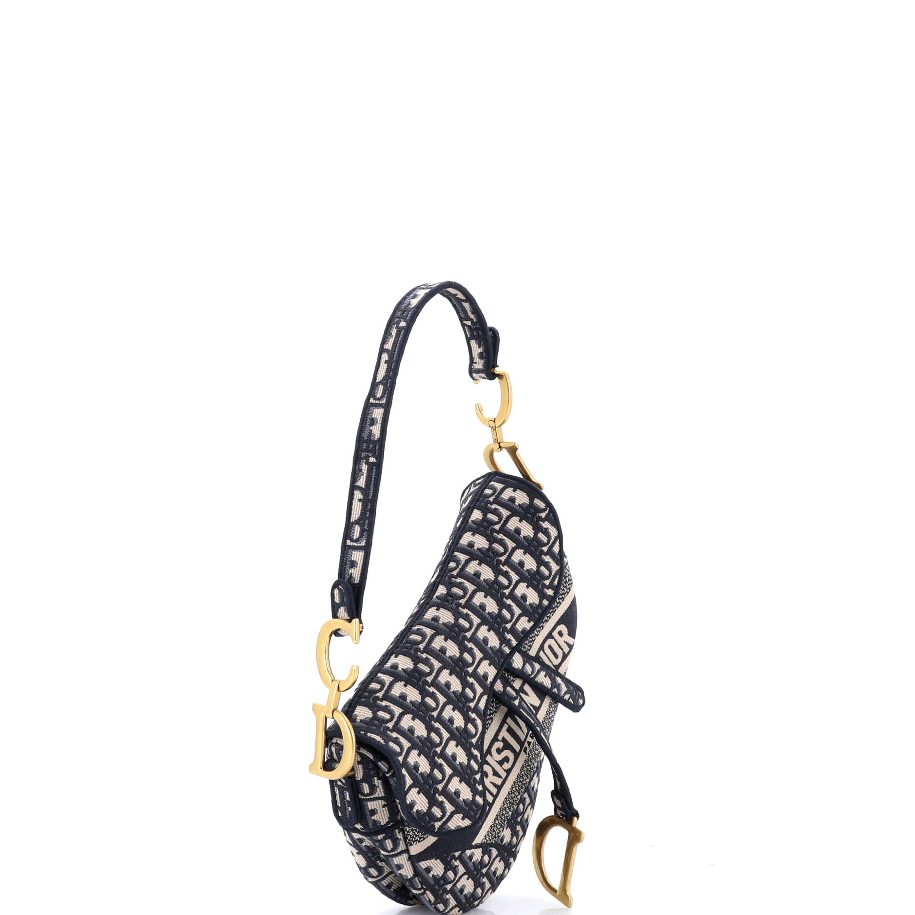Saddle Handbag Logo Embroidered Oblique Canvas Medium