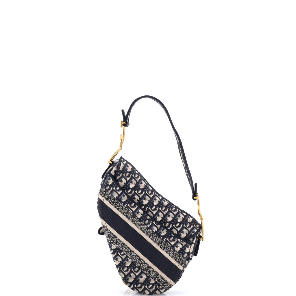 Saddle Handbag Logo Embroidered Oblique Canvas Medium