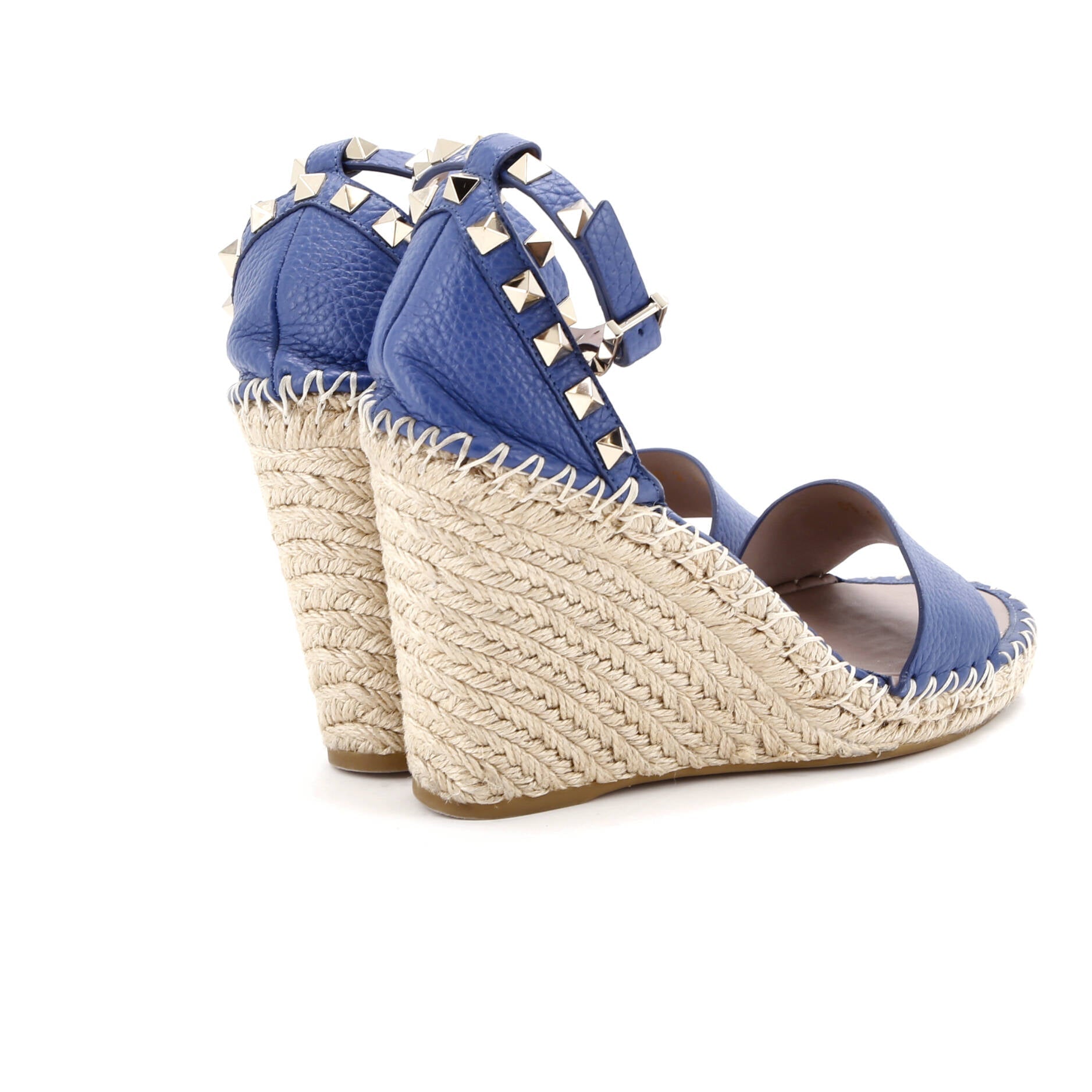 Women's Rockstud Ankle Strap Double Wedge Sandals Leather